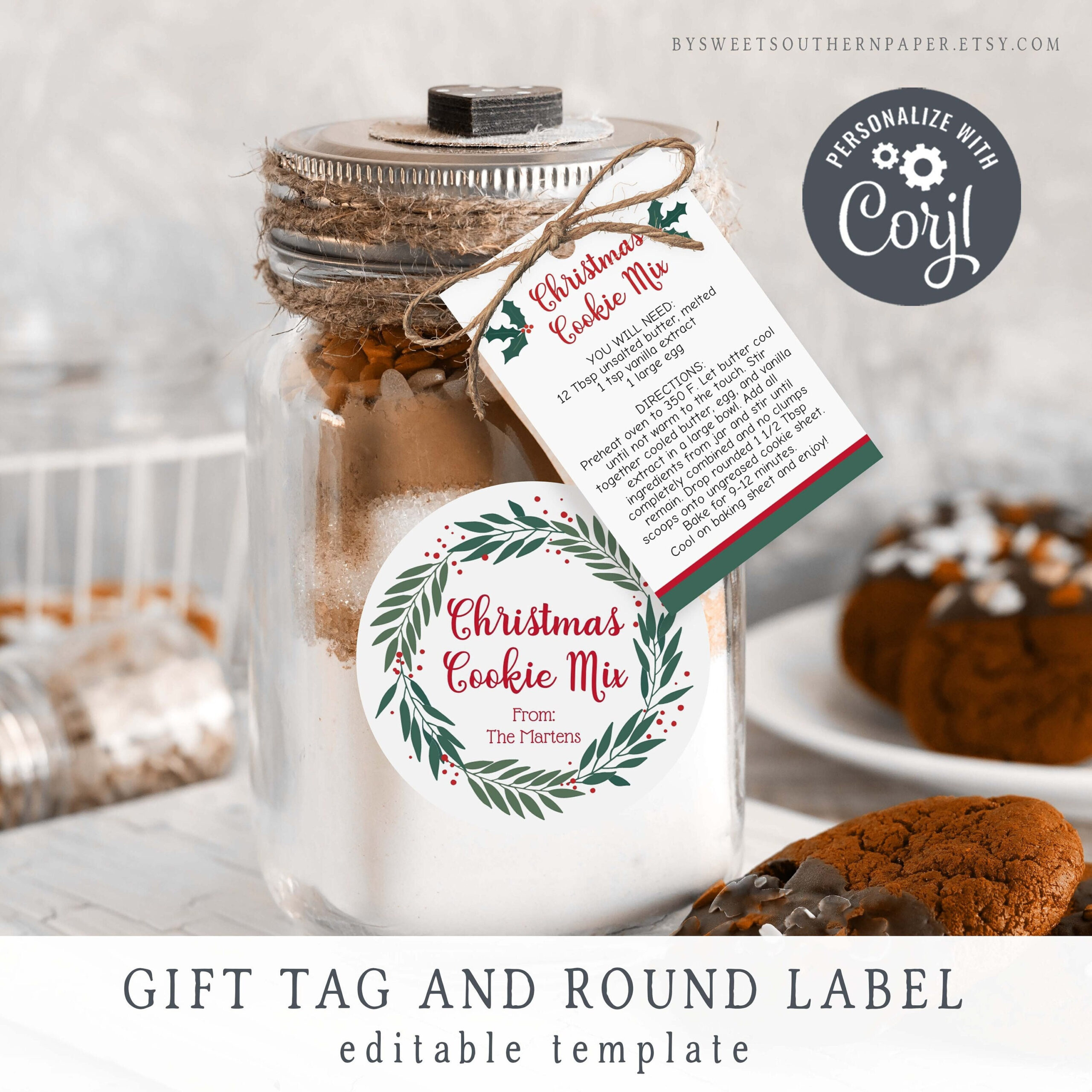 Christmas Cookie In A Jar Instructions Tag And Sticker | Editable with regard to Christmas Cookie Tag Printable