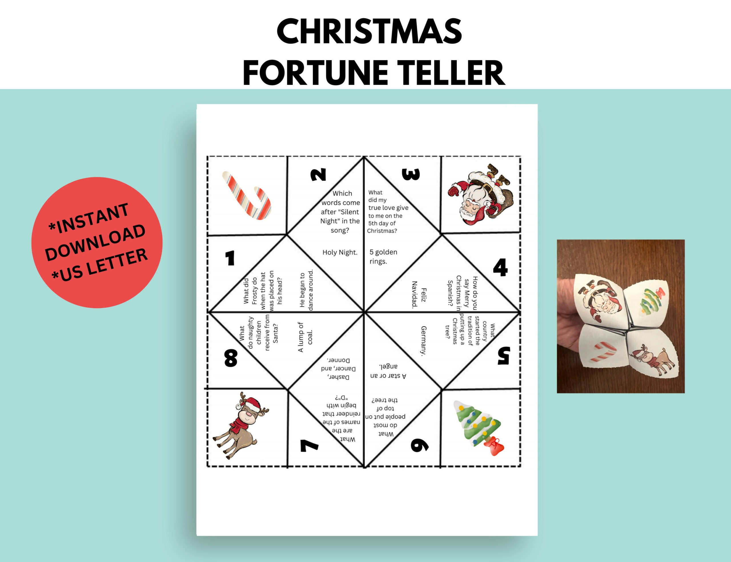 Christmas Cootie Catcher, Christmas Fortune Teller, Christmas intended for Christmas Fortune Teller Printable