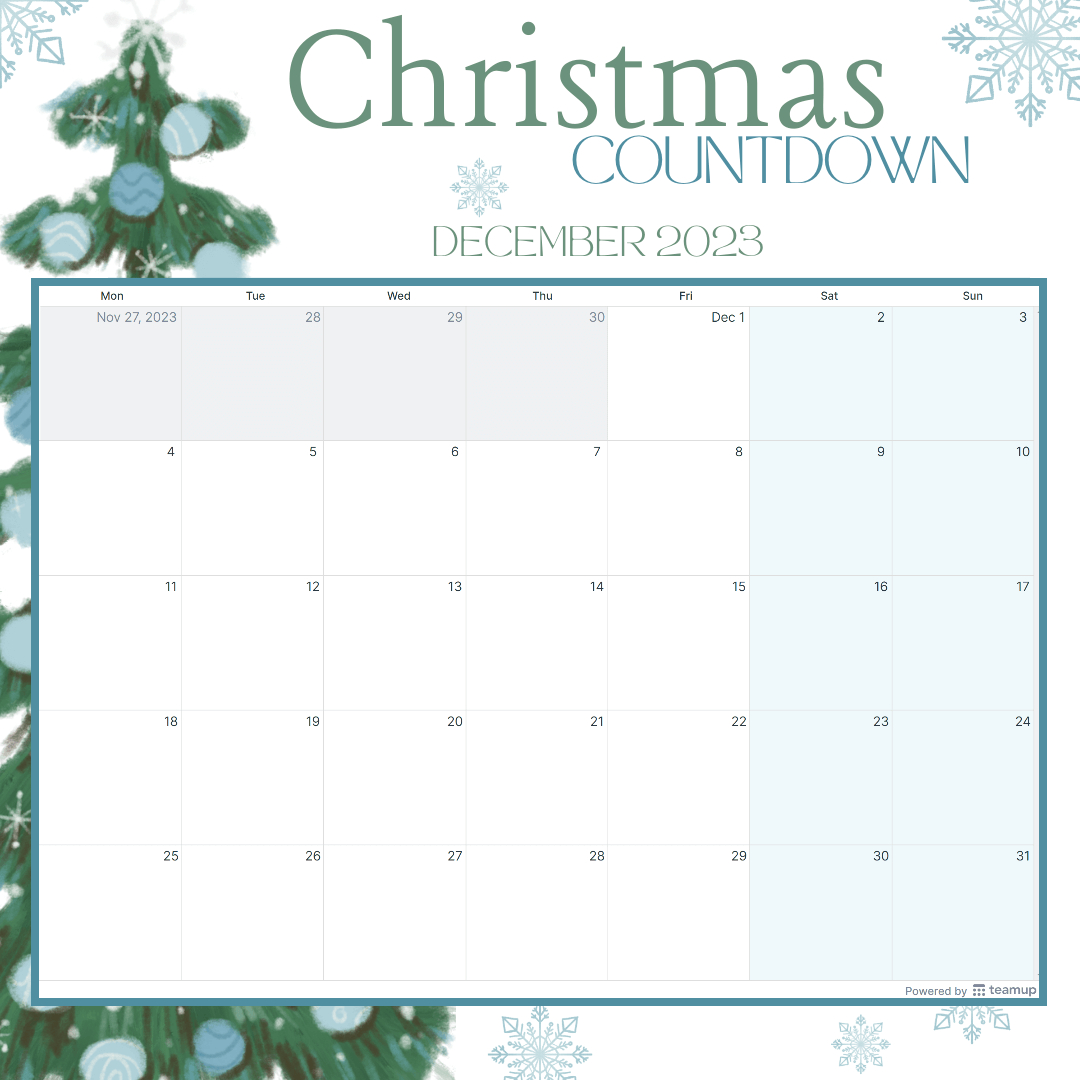 Christmas Countdown Calendar Templates - Teamup intended for Christmas December Calendar Printable