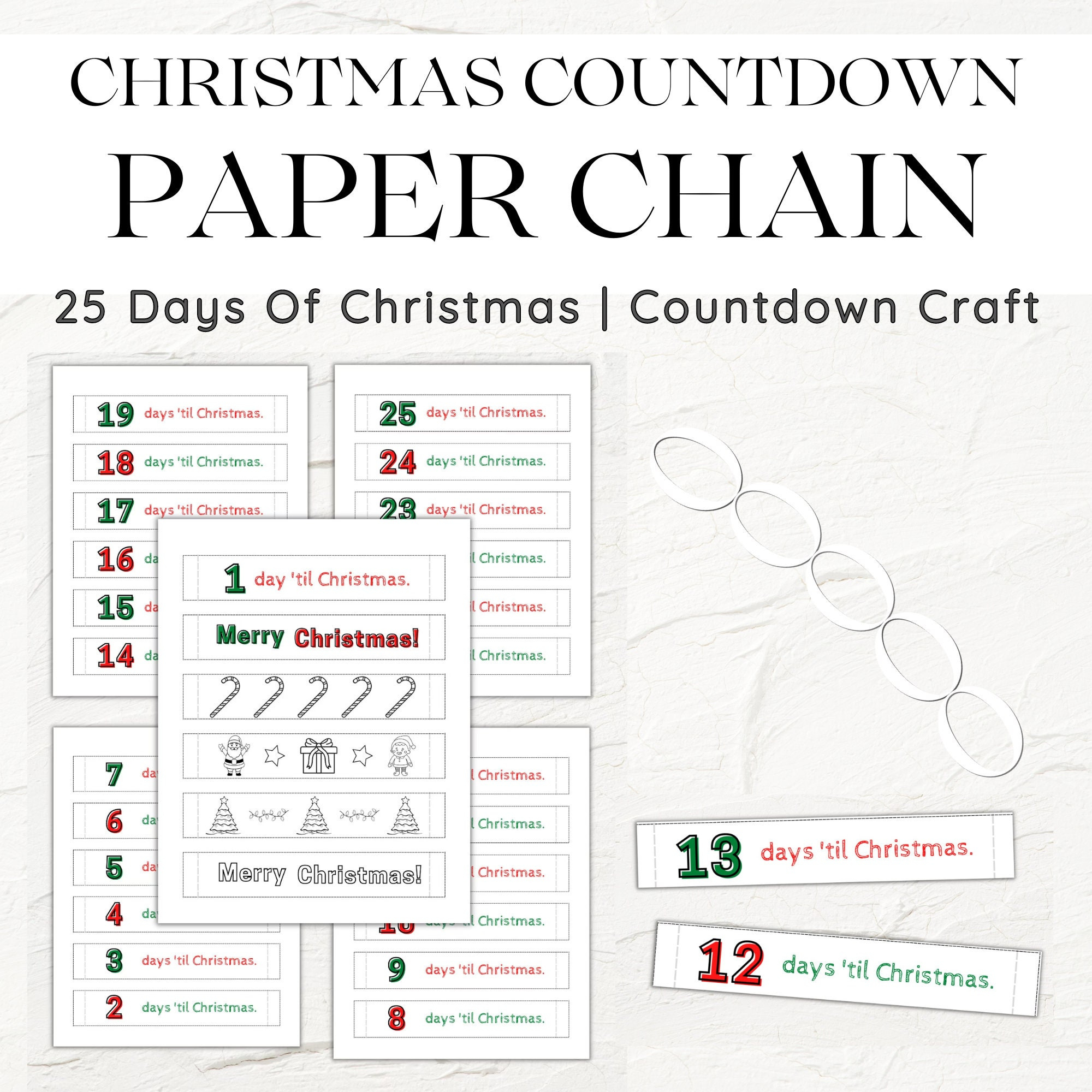 Christmas Countdown | Printable Paper Chain | 25 Days Til regarding Christmas Countdown Paper Chain Printable