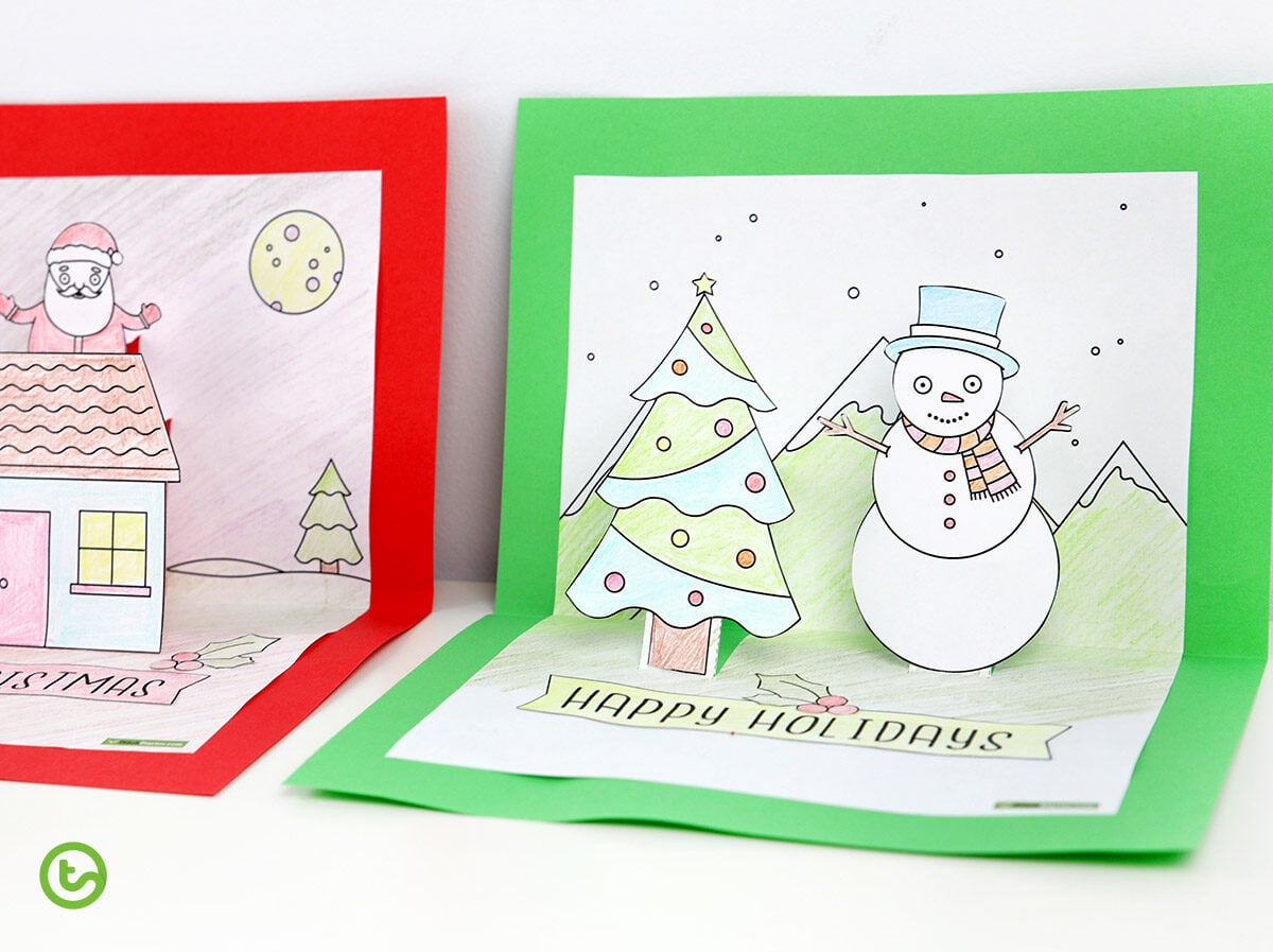 Christmas Craft - Summer And Winter Pop Up Card Templates | Teach intended for Printable Pop Up Christmas Card