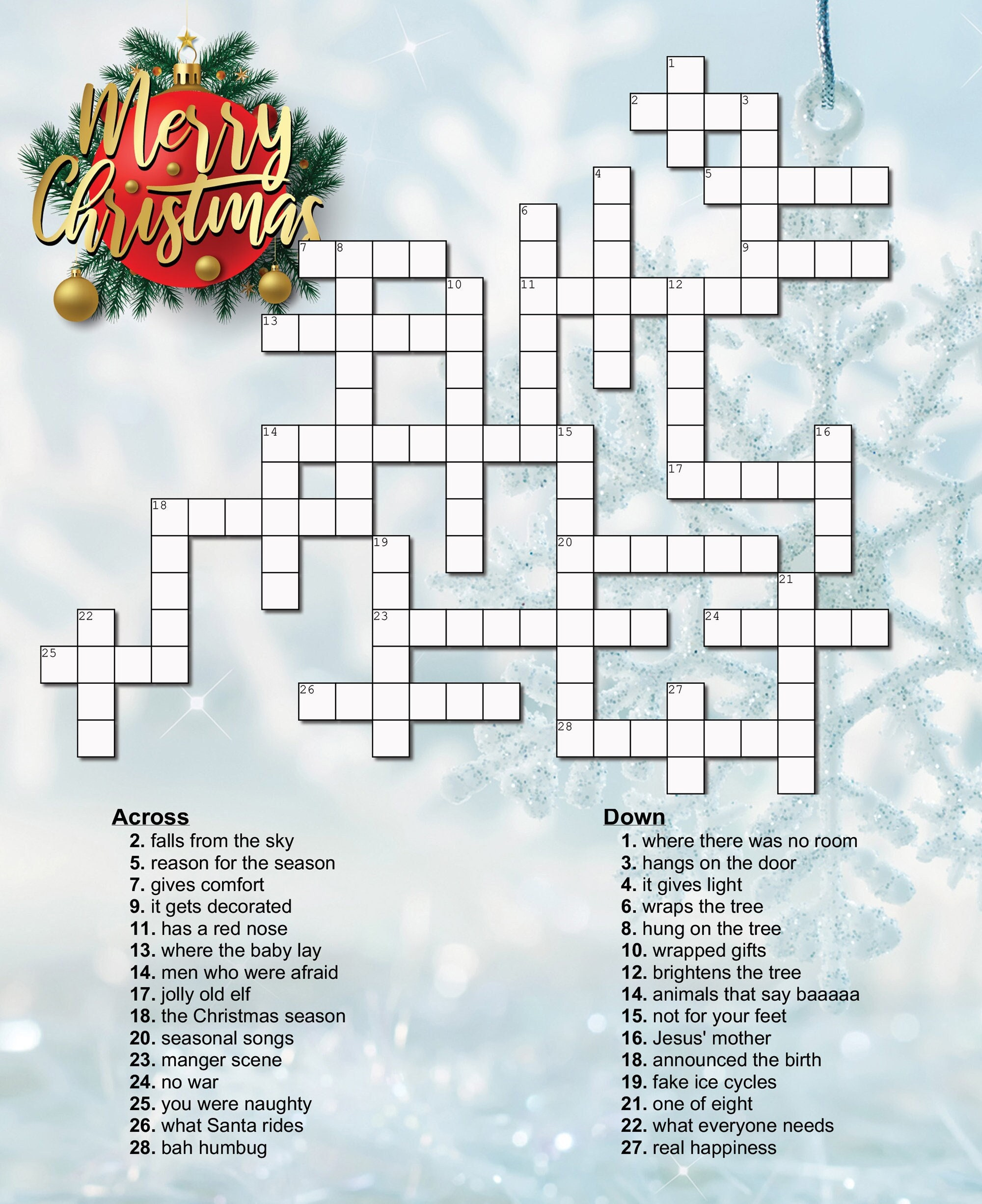 Christmas Crossword Puzzle - Etsy within Printable Christmas Crosswords For Adults