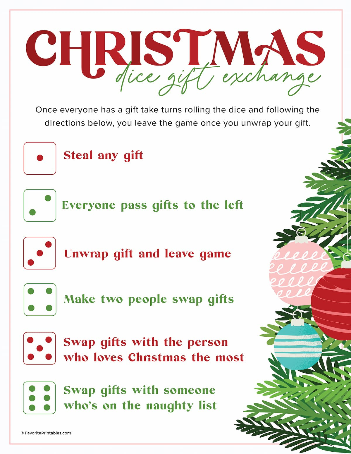 Christmas Dice Game, Free Printable For Gift Exchange! - Favorite pertaining to Free Printable Christmas Dice Game Rules