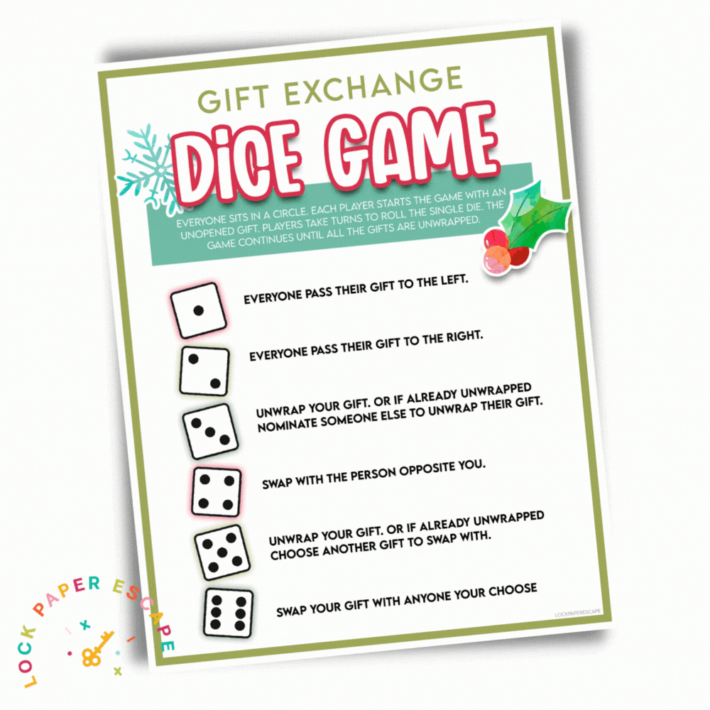 Christmas Dice Gift Exchange Game - Lock Paper Escape regarding Christmas Gift Exchange Dice Game Printable Free