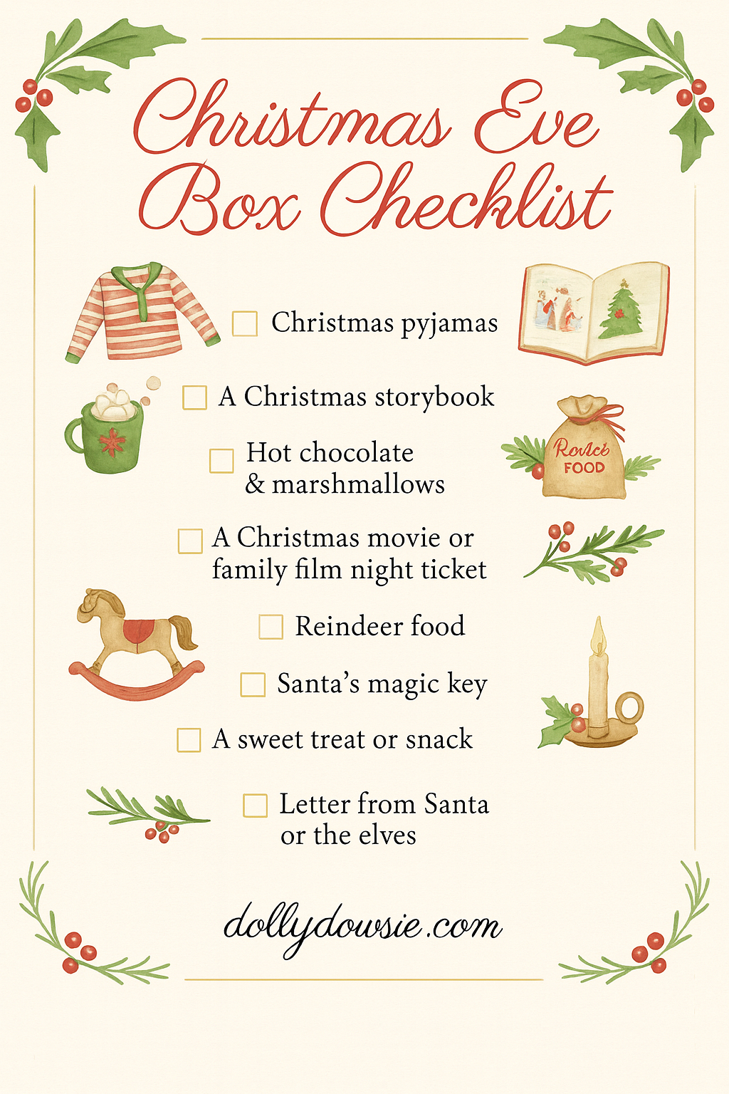 Christmas Eve Box Checklist (With Free Printable) - Dolly Dowsie intended for Christmas Eve Box Printable Free