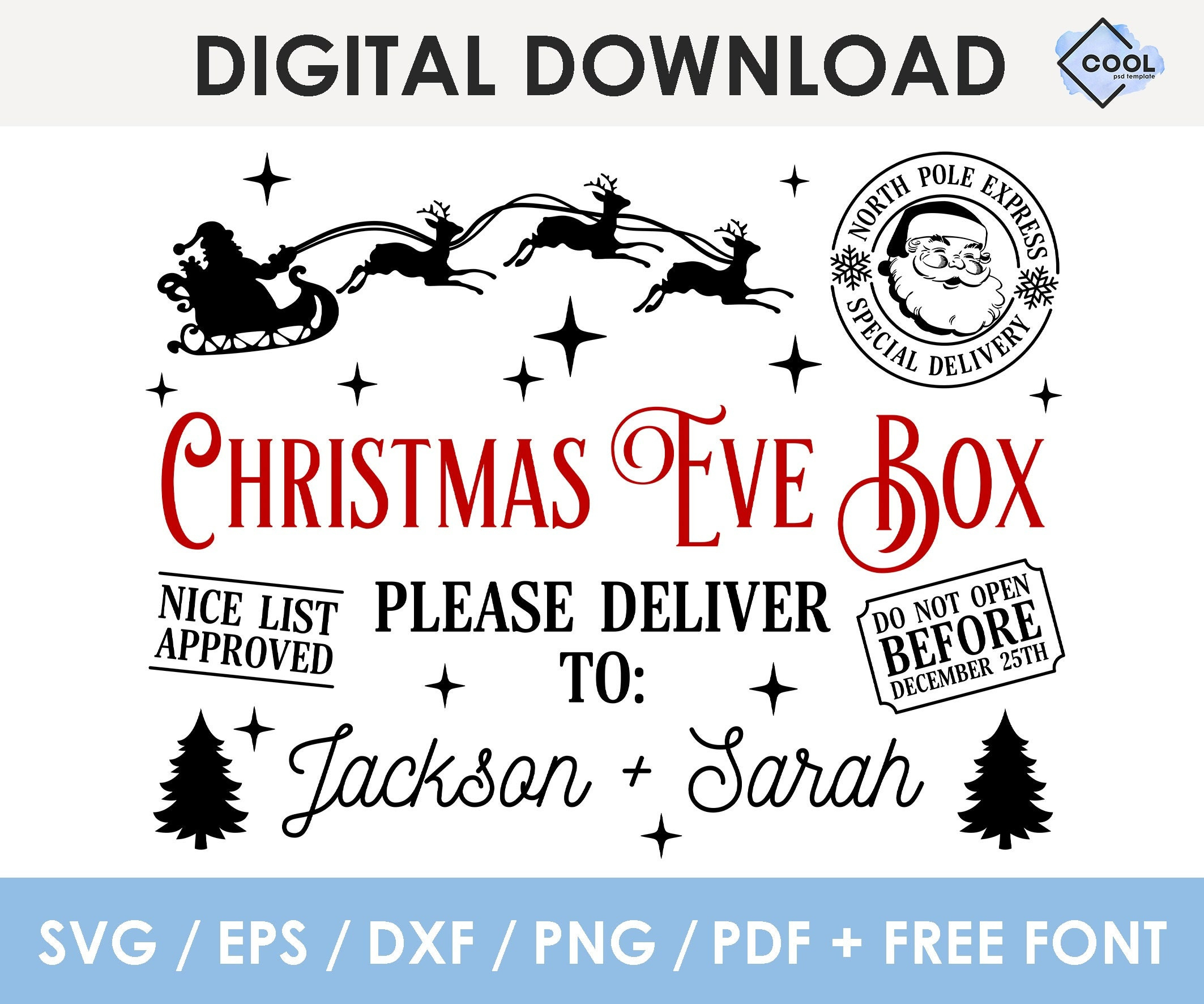 Christmas Eve Box Svg, Editable, Christmas Eve Crate Svg, Diy intended for Christmas Eve Box Printable