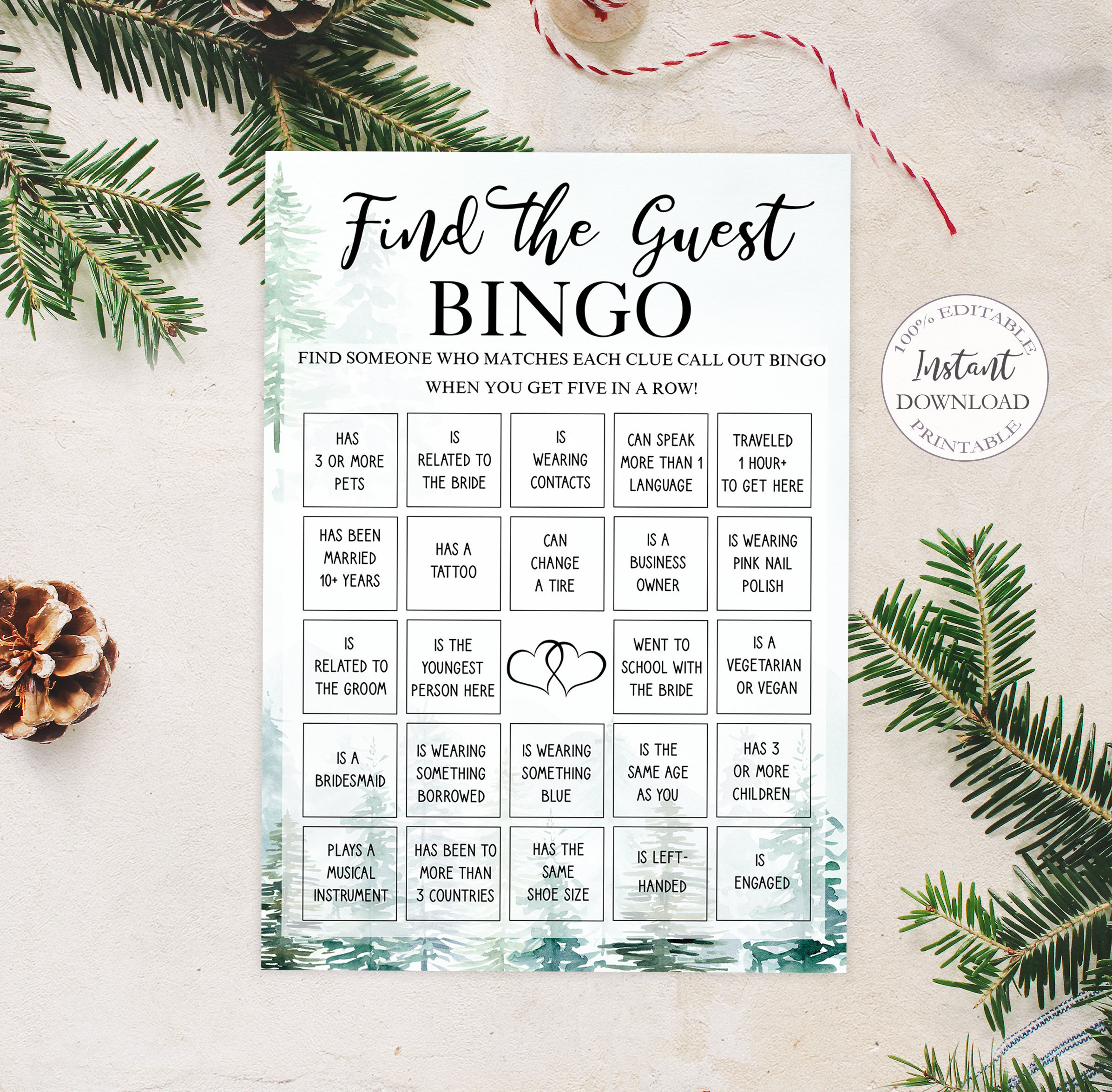 Christmas Find The Guest Bingo Cards Printable, Editable Winter for Christmas Find The Guest Free Printable