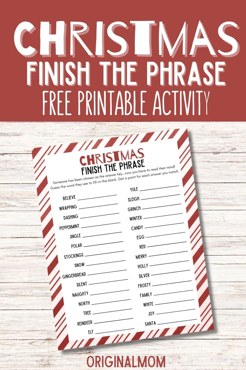 Christmas Finish My Phrase Free Printable Activity - Originalmom with regard to Christmas Finish the Phrase with Answers Printable