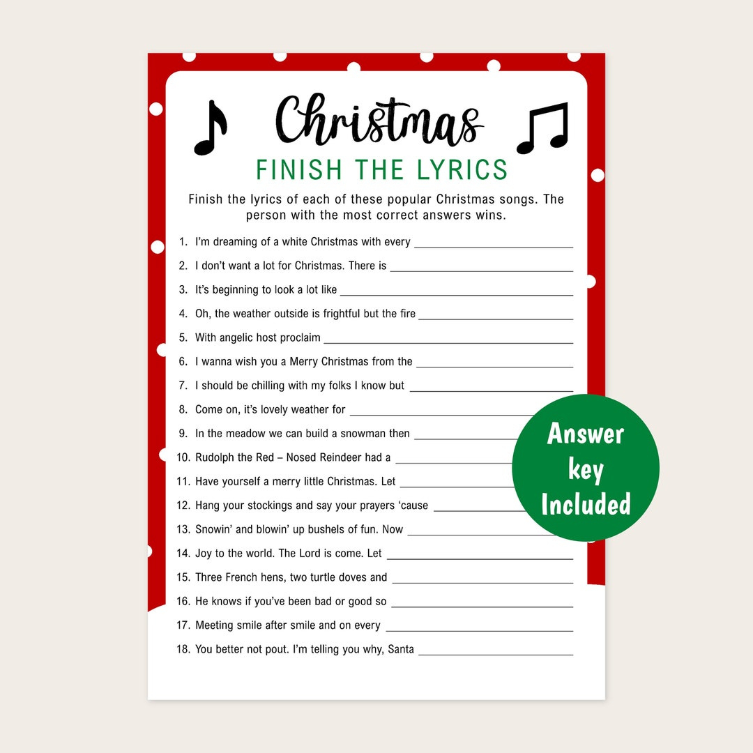 Christmas Finish The Lyrics Game | Printable Christmas Game throughout Christmas Finish the Lyrics Printable