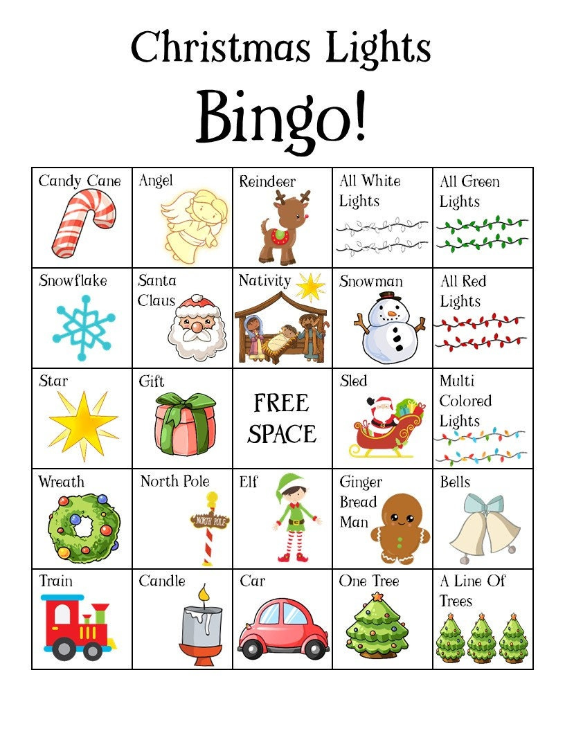 Christmas Games Printable, Holiday Lights Bingo Game, Family inside Christmas Light Bingo Printable