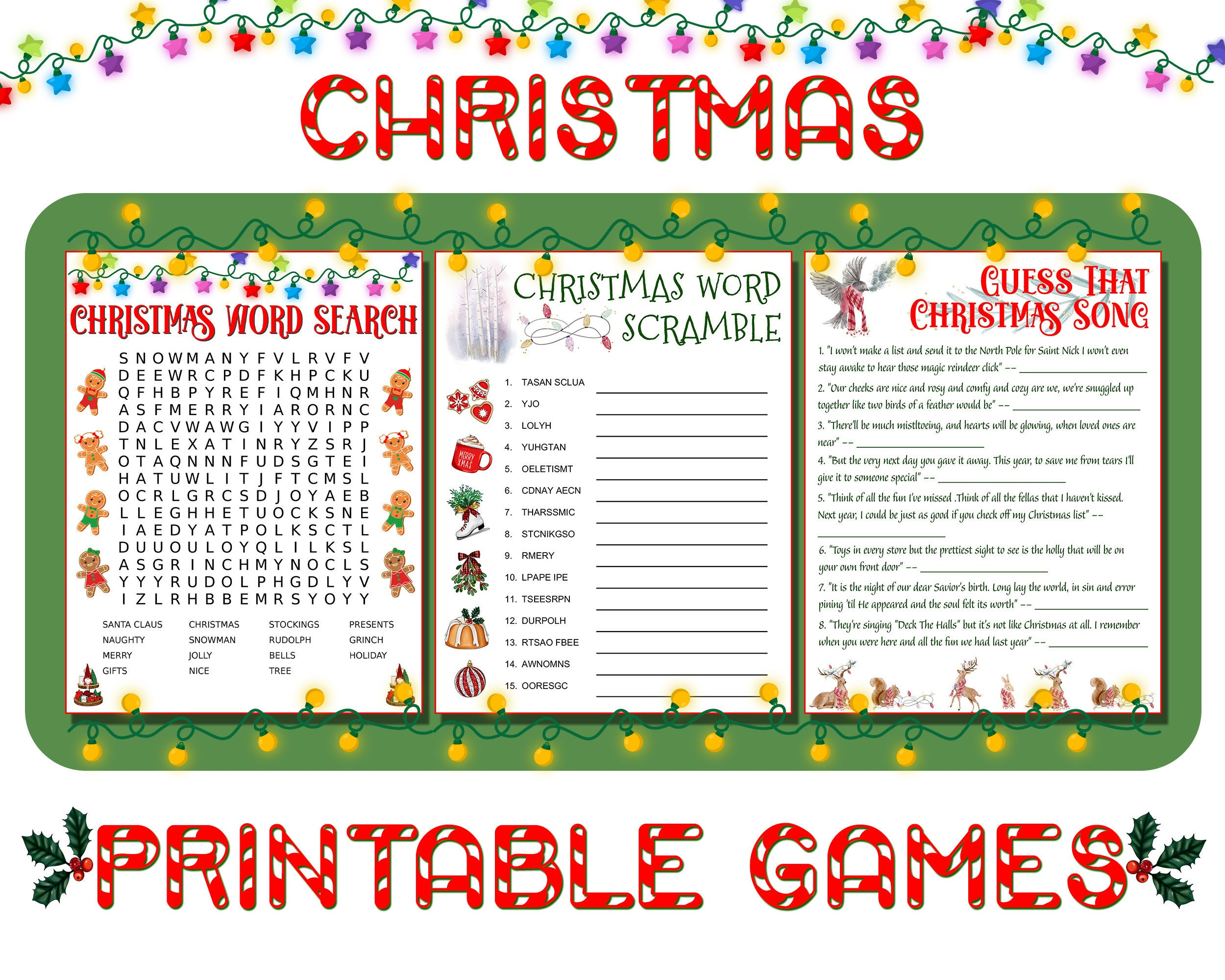 Christmas Games Printable, Printable Christmas Games, Family in Word Games For Christmas Printable