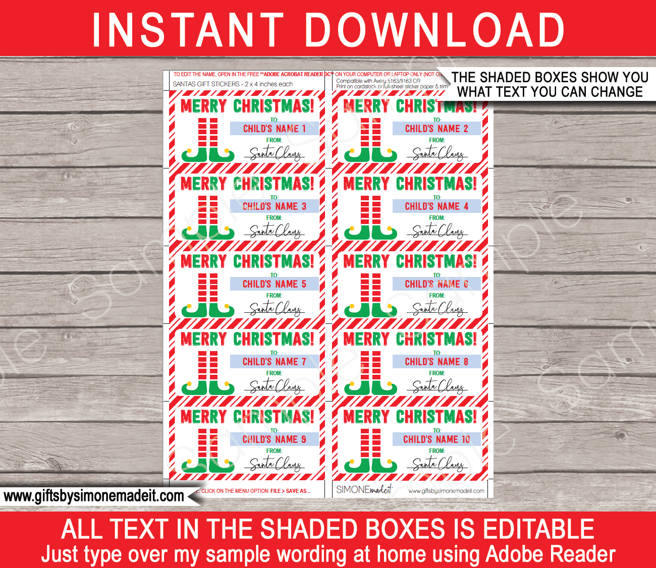 Christmas Gift Labels Template (Elf) - Red &amp;amp; Green with Christmas Name Labels Printable