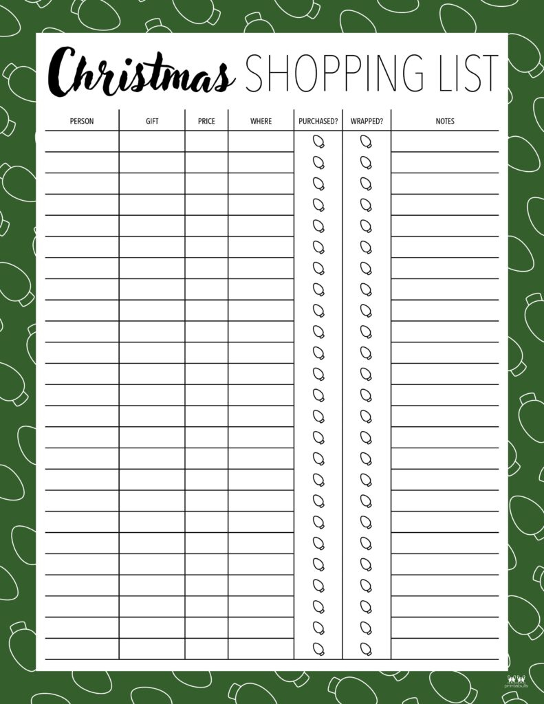Christmas Gift List Templates - 20 Free Pages | Printabulls intended for Christmas Shopping List Template Printable