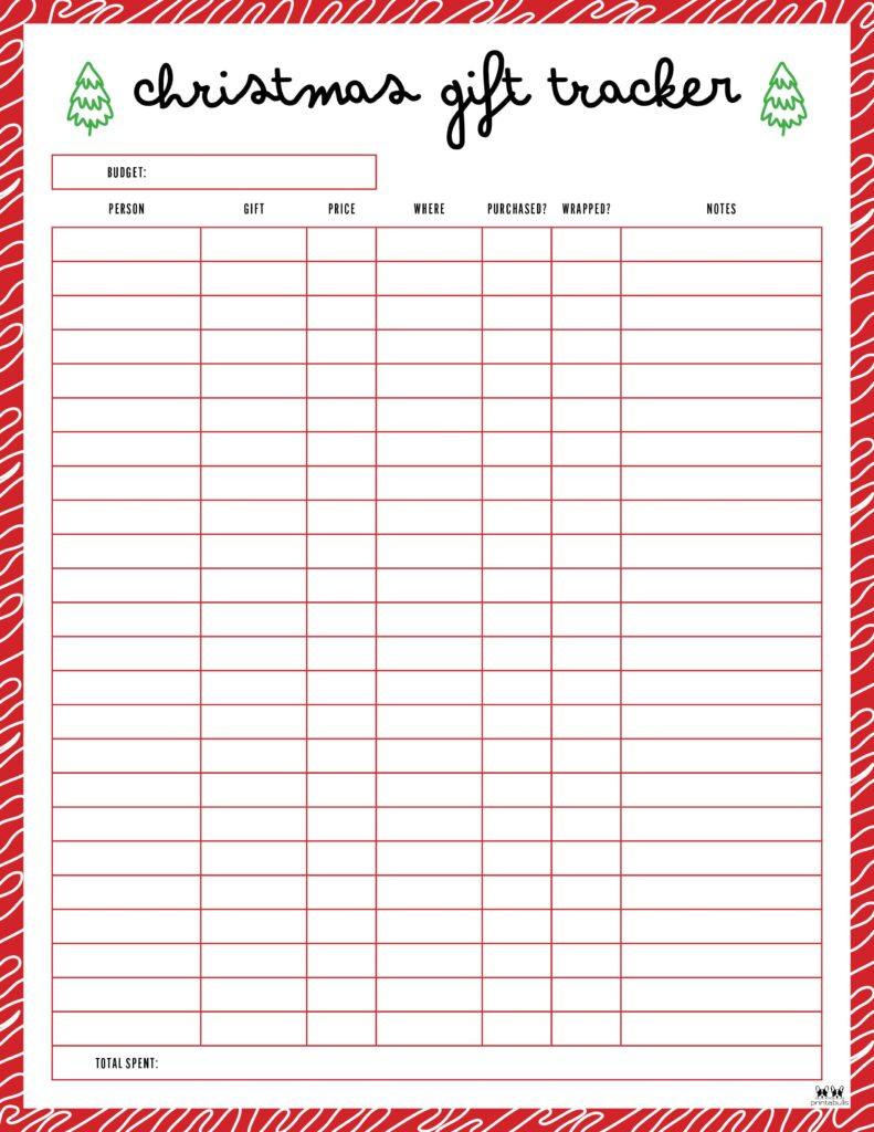 Christmas Gift List Templates - 20 Free Pages | Printabulls with regard to Christmas Gift List Tracker Free Printable