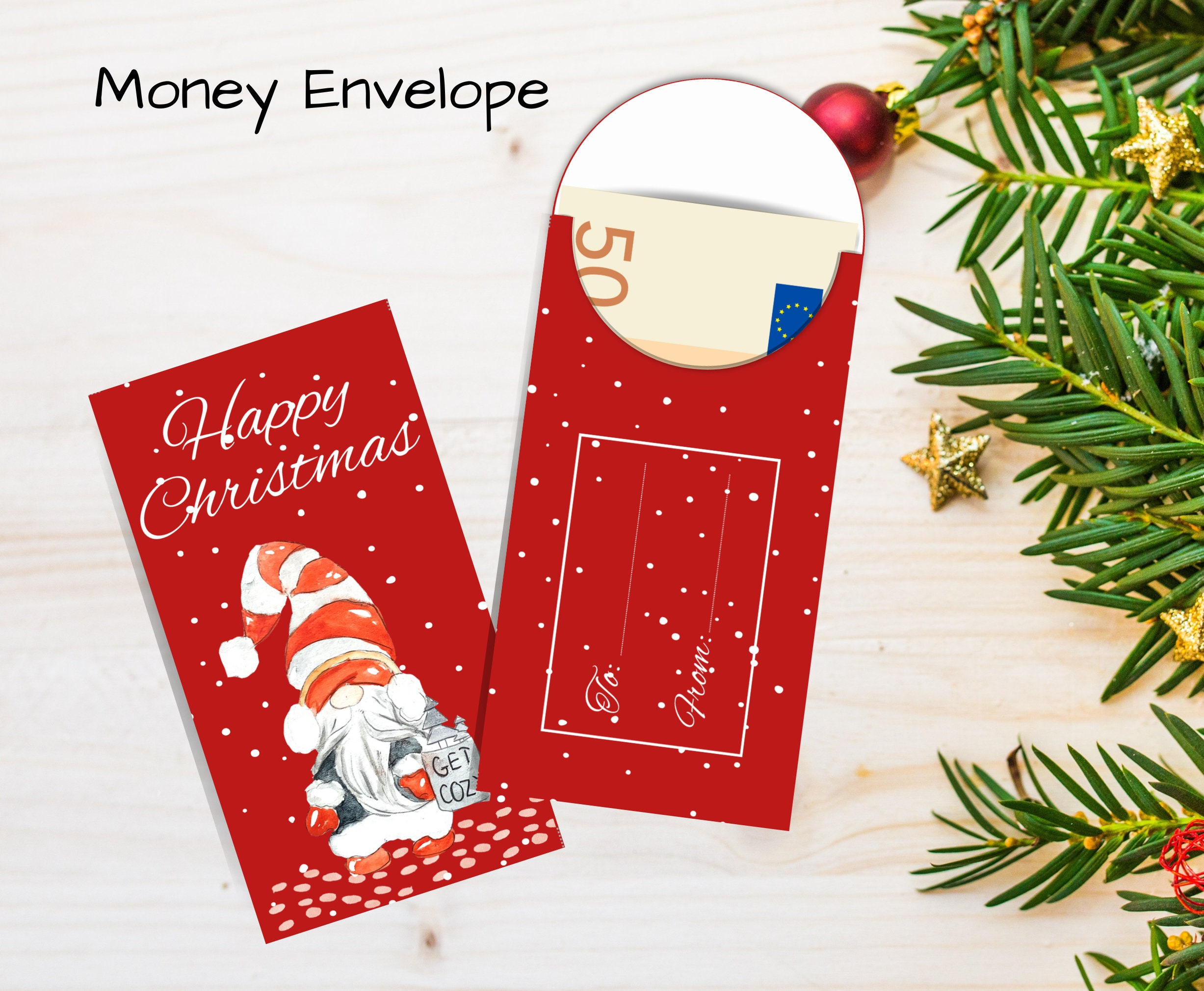 Christmas Gnome Money Holder: Printable Cash Gift Envelope (Pdf for Printable Christmas Money Envelopes