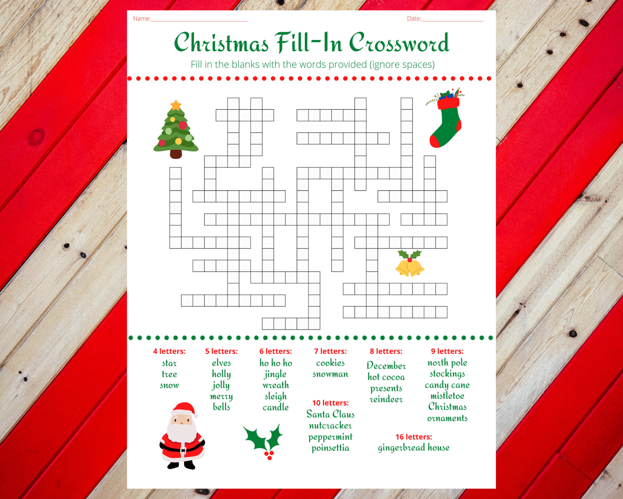 Christmas Holiday Fill In Crossword Puzzle Worksheet Digital for Printable Christmas Puzzles For Adults