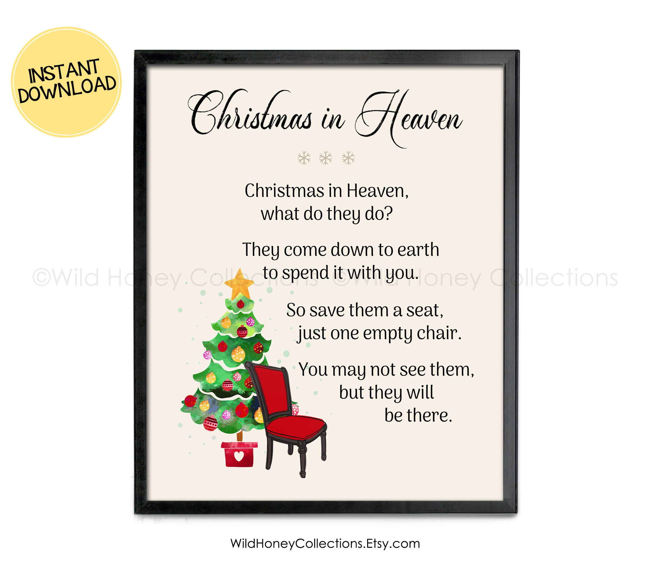 Christmas In Heaven Poem Print: Grief &amp;amp; Mourning Decor (Digital for Christmas in Heaven Printable