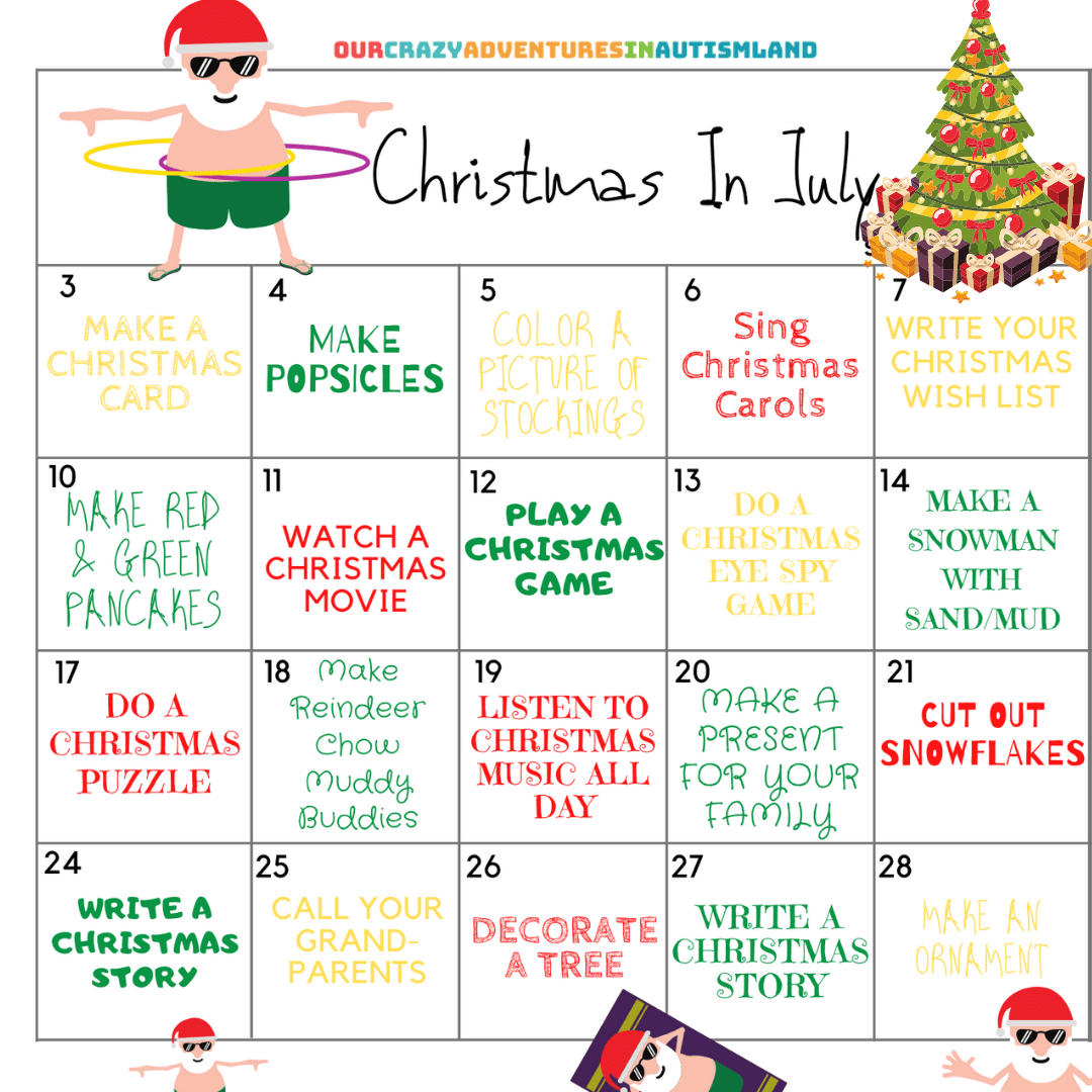 Christmas In July Calendar | Our Crazy Adventures In Autismland for Christmas In July Printable
