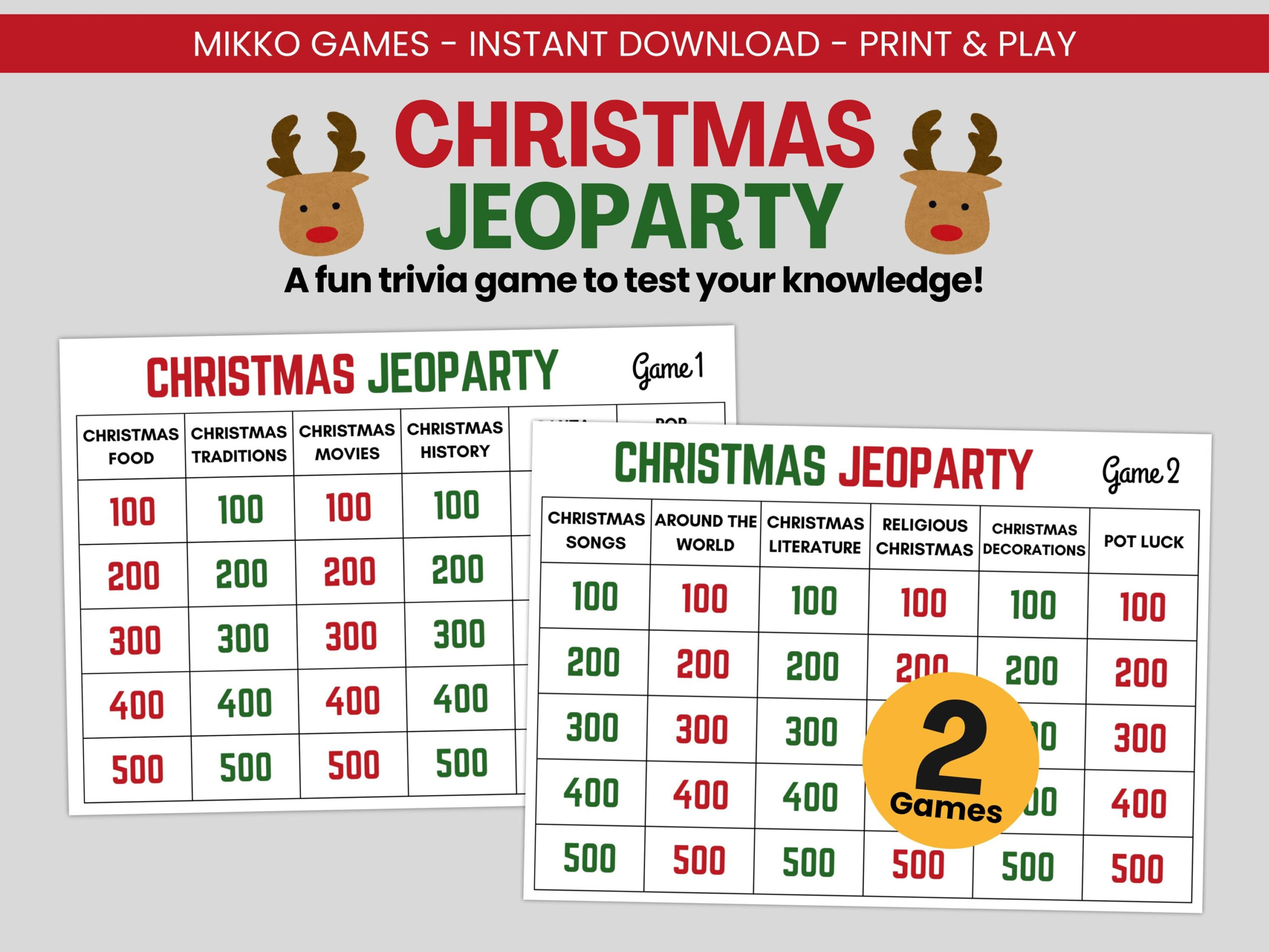 Christmas Jeoparty: Printable Large Group Party Game For Kids &amp;amp; Adults,  Jeopardy Trivia Questions For Xmas Parties, Holiday Quiz Game intended for Christmas Jeopardy Game Printable Free