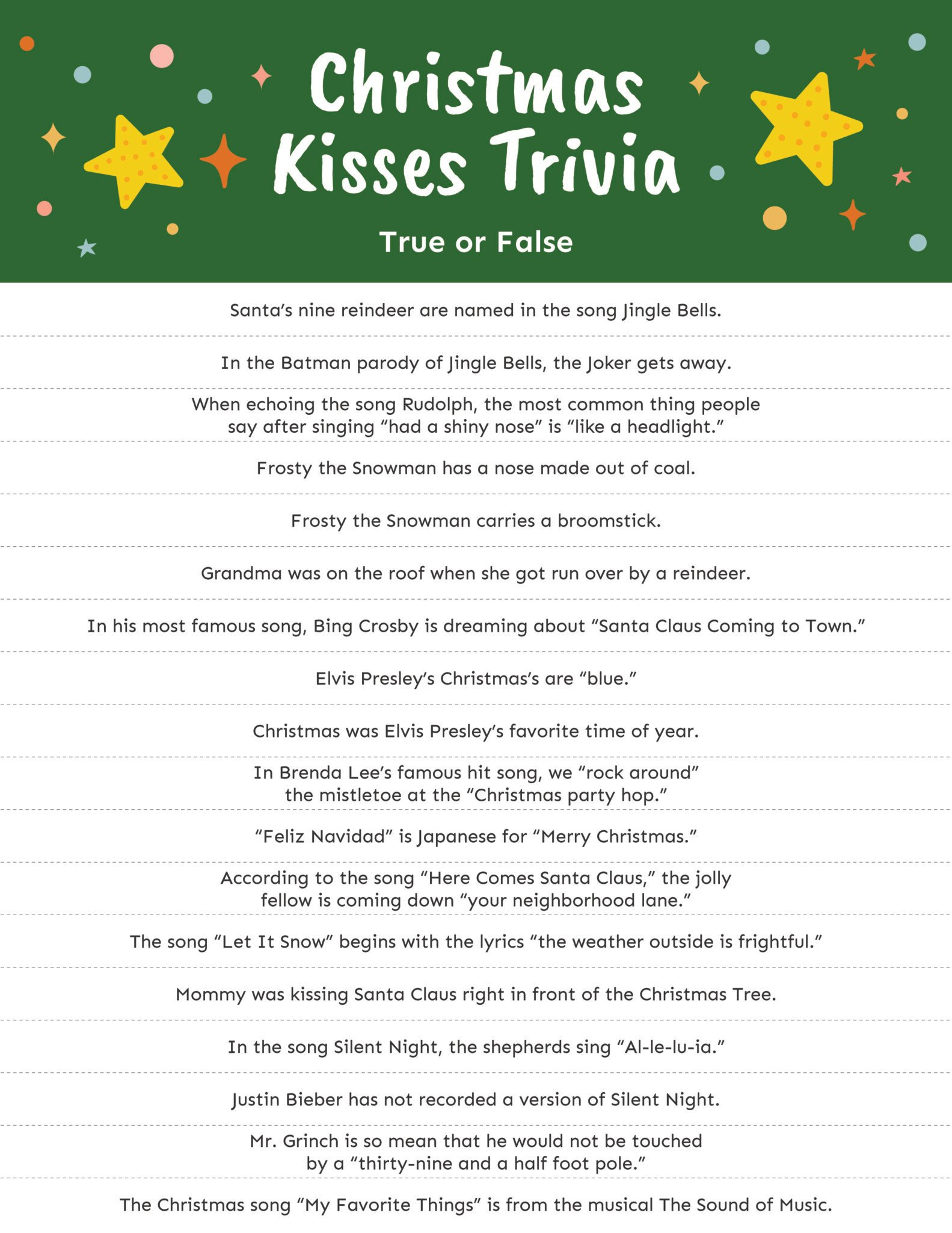 Christmas Kisses Christmas Trivia Game - Play Party Plan within Christmas Kisses Trivia Game Printable