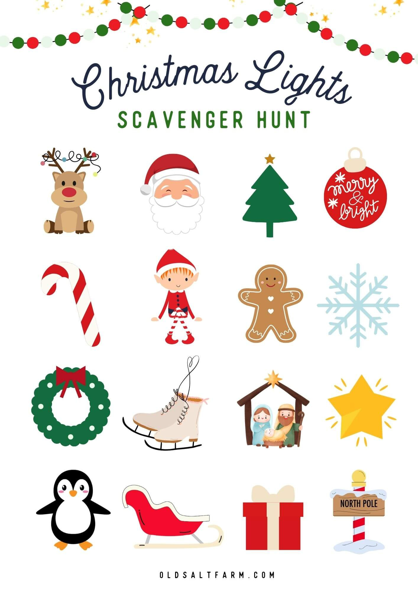 Christmas Light Scavenger Hunt | Free Printable | Old Salt Farm inside Christmas Light Scavenger Hunt Printable With Pictures