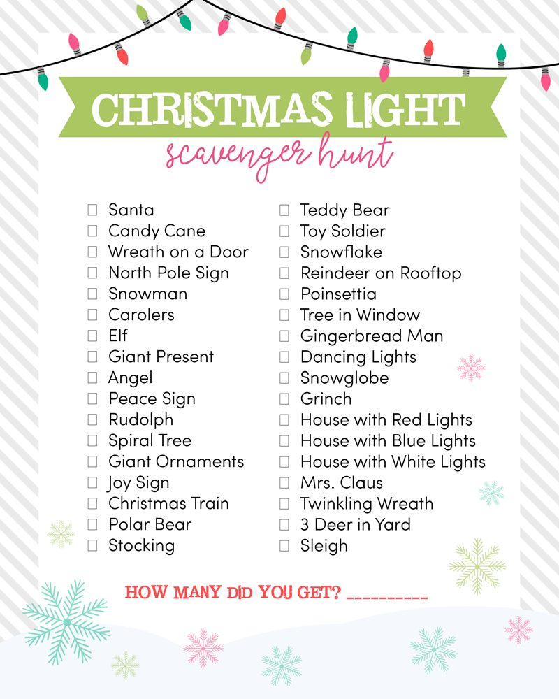 Christmas Light Scavenger Hunt in Christmas Decoration Scavenger Hunt Printable