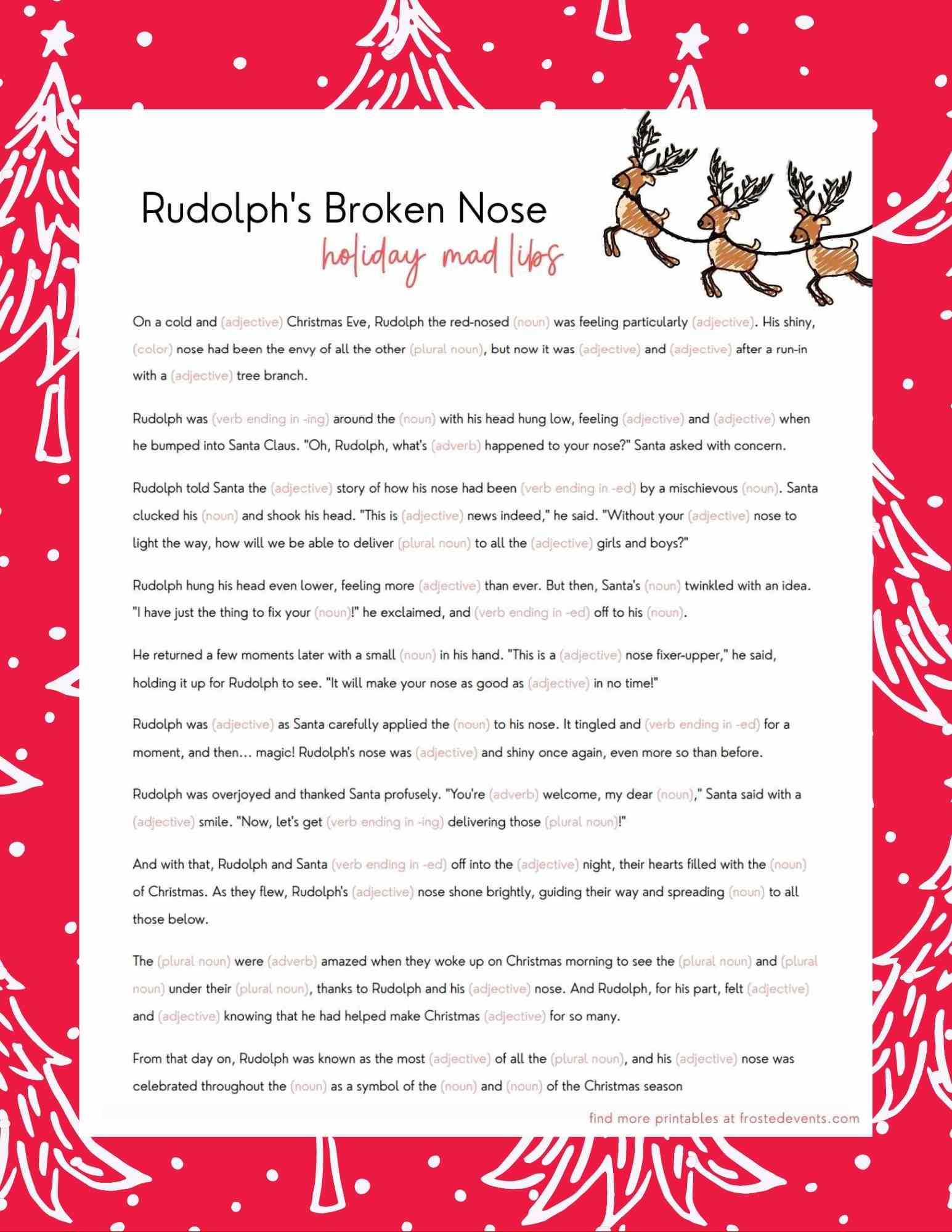 Christmas Mad Libs For Kids- Rudolph Edition - Frosted Blog in Christmas Mad Lib Printable