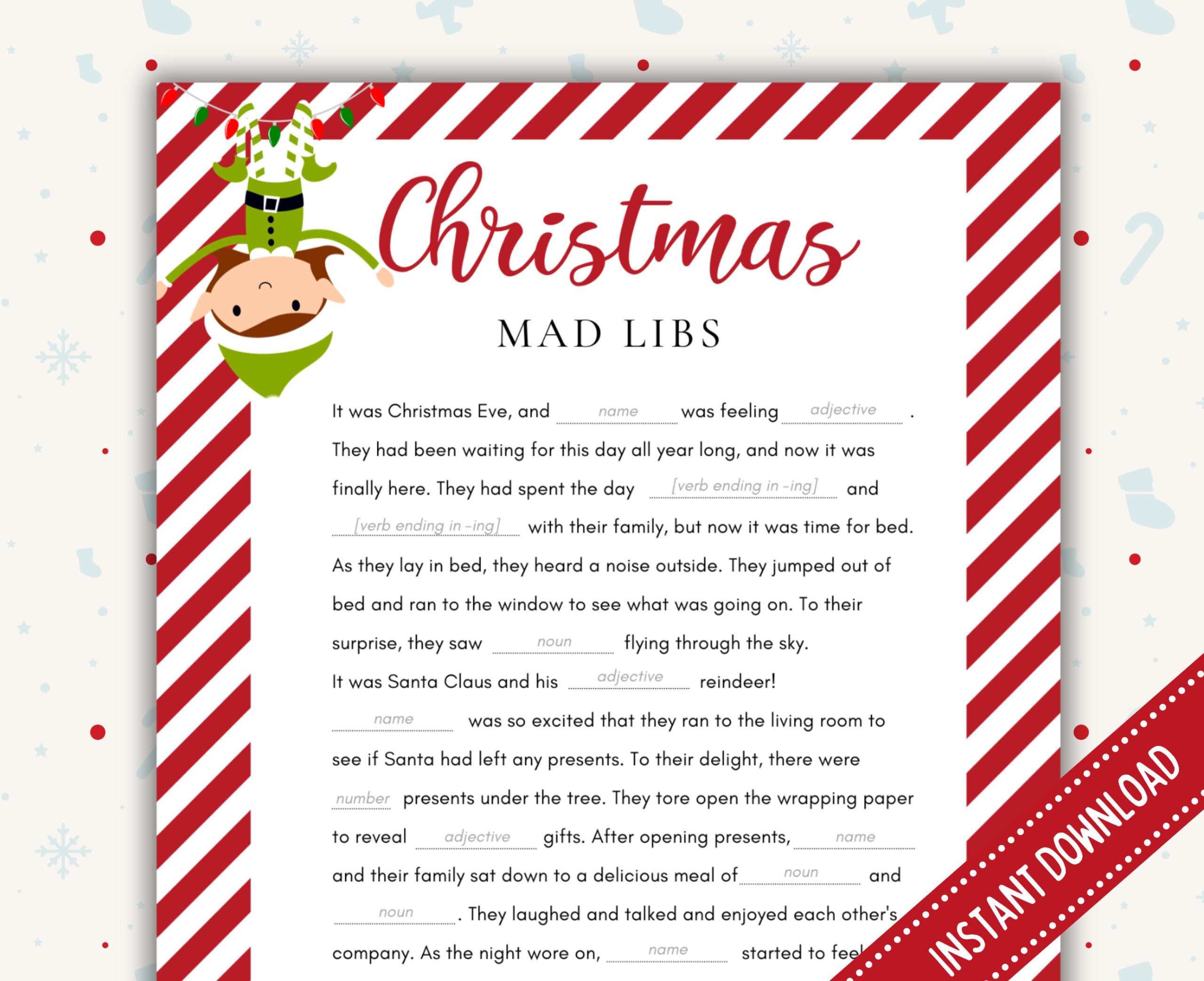 Christmas Mad Libs Game: Druckbare Urlaubsparty Aktivität (Pdf within Christmas Mad Lib Printable
