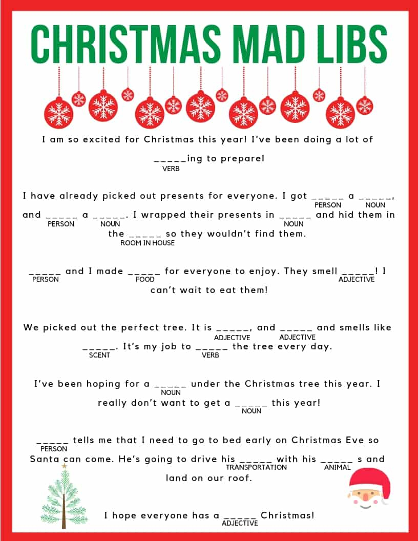 Christmas Mad Libs - Jac Of All Things for Christmas Mad Lib Printable