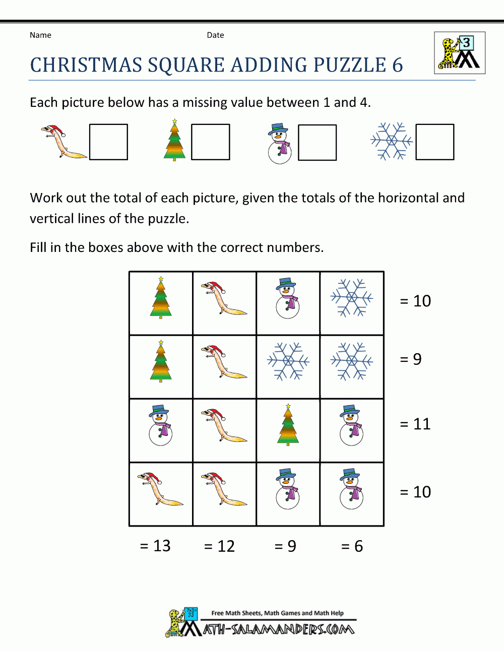 Christmas Math Worksheets for Printable Christmas Math Sheets