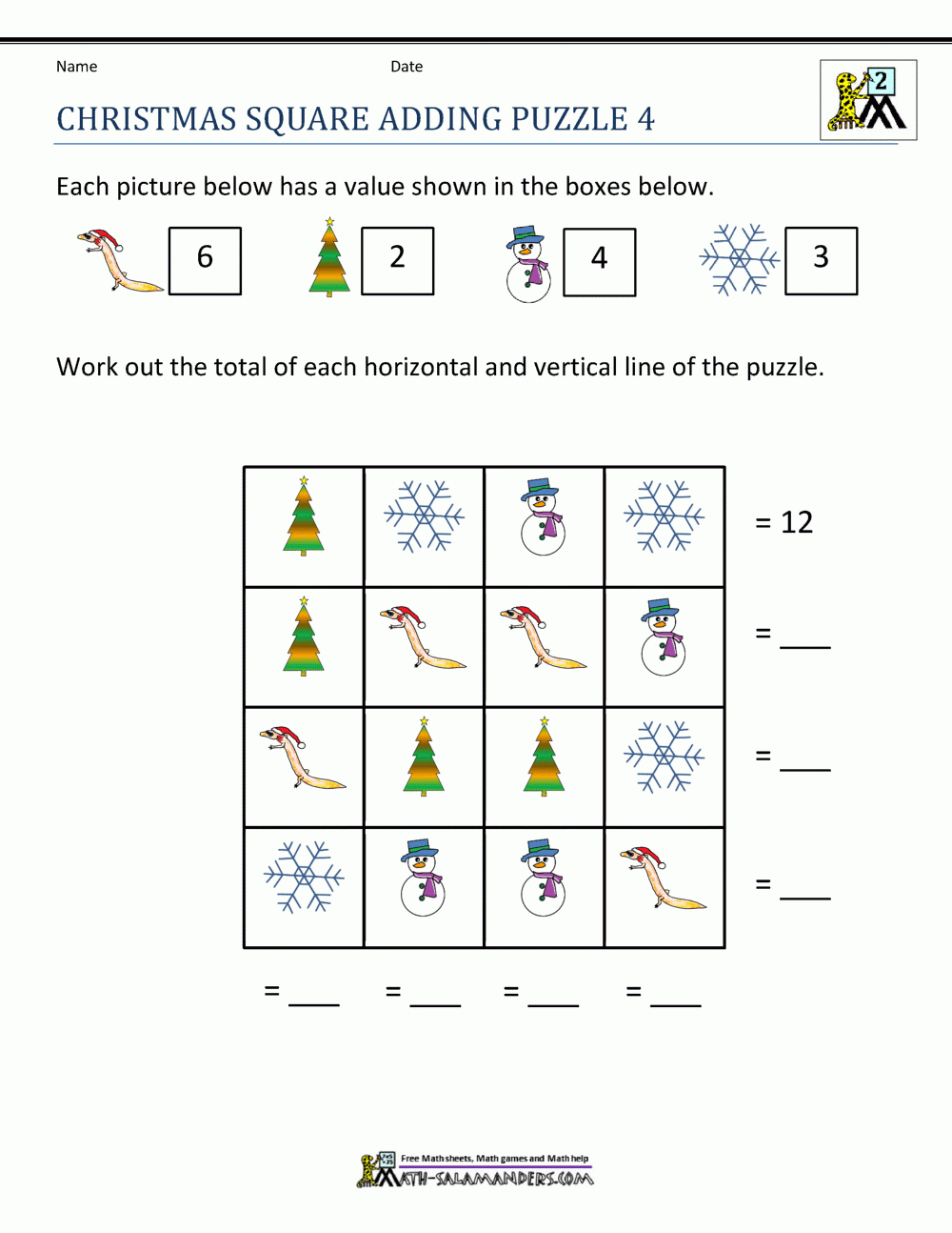 Christmas Math Worksheets inside Christmas Math Puzzles Printable