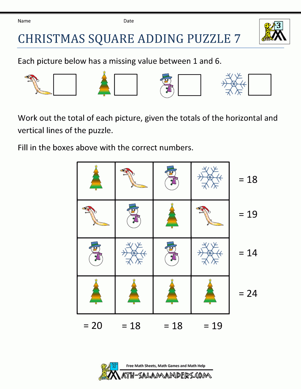 Christmas Math Worksheets with regard to Free Printable Christmas Maths Worksheets