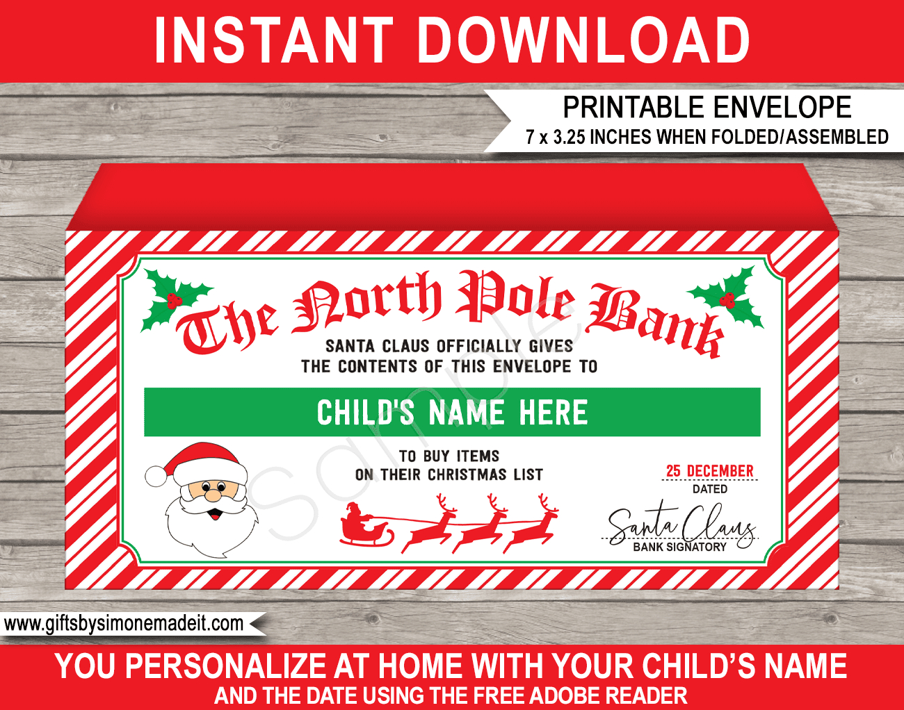 Christmas Money Envelope (From Santa) - Red & Green for Free Printable Christmas Money Envelope Template