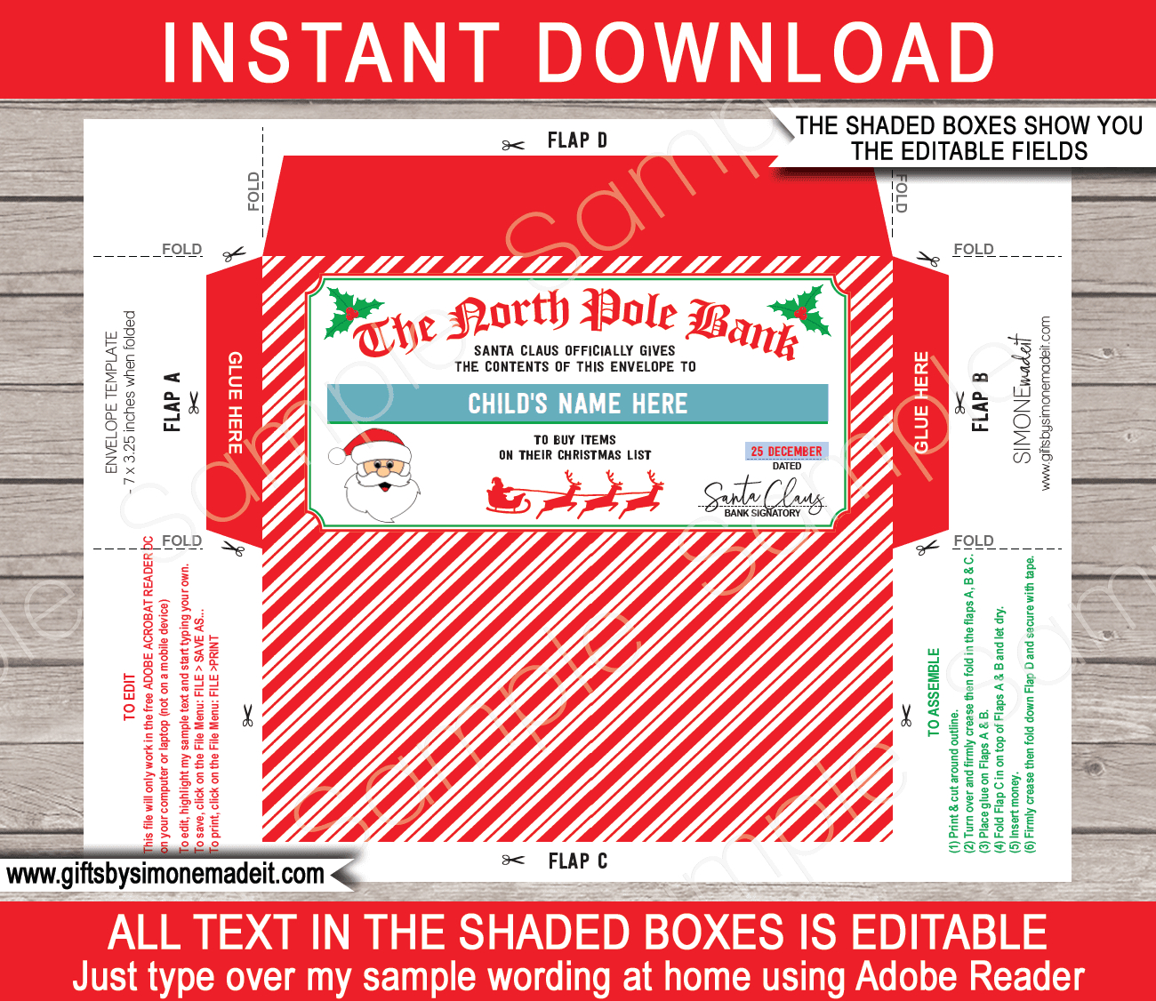 Christmas Money Envelope (From Santa) - Red & Green with regard to Christmas Money Envelope Printable