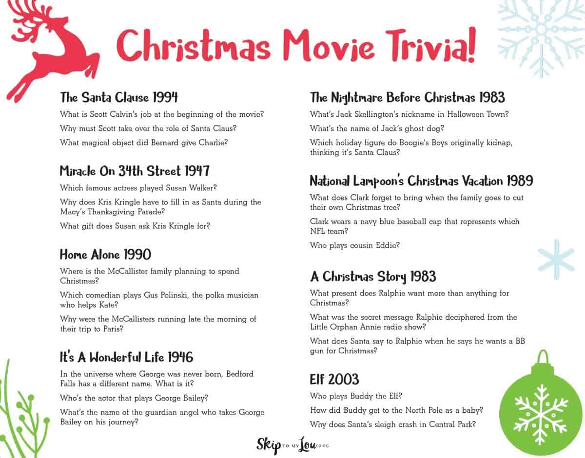 Christmas Movie Trivia Game | Skip To My Lou in Christmas Movie Trivia Printable Free