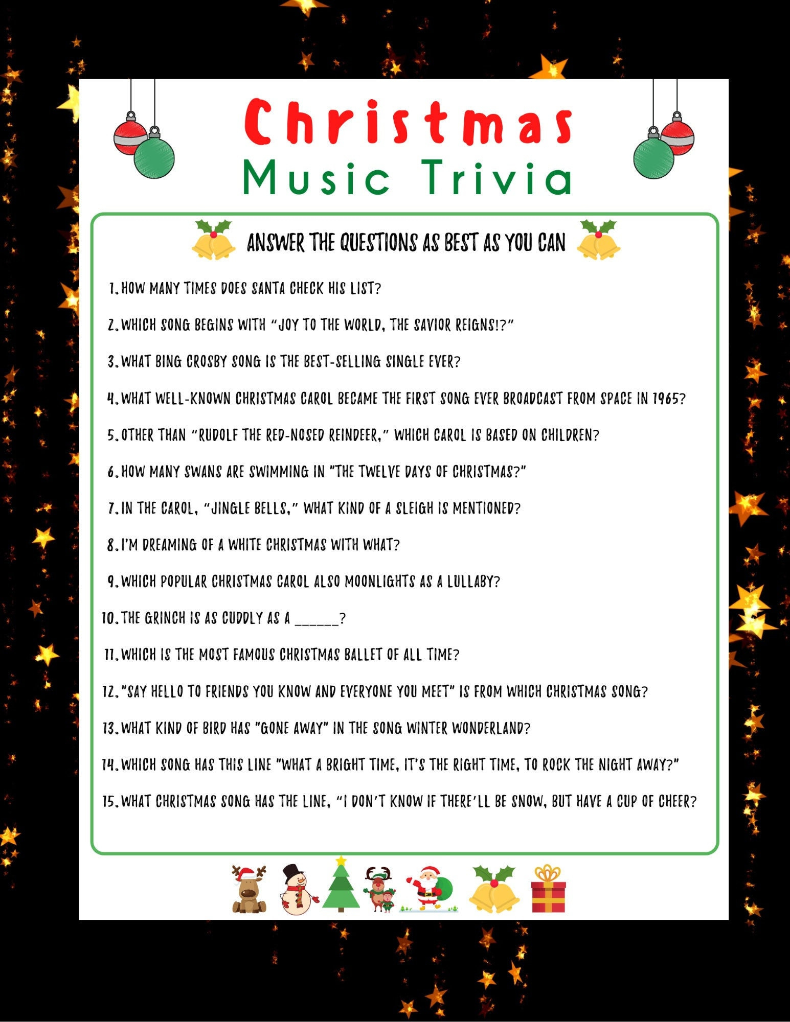 Christmas Music Trivia - Etsy inside Printable Christmas Music Trivia