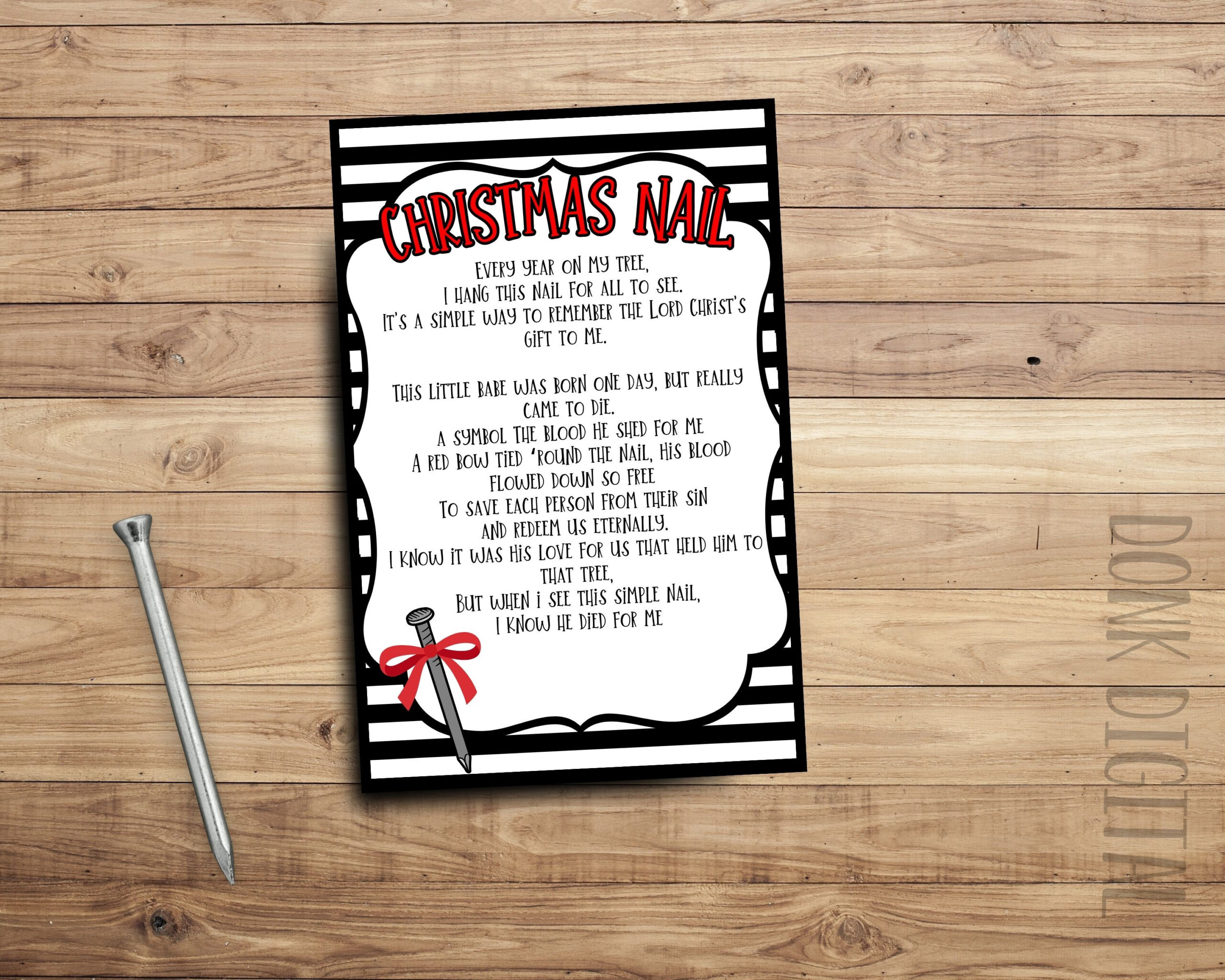 Christmas Nail Poem Printable Tags: Sunday School Gift (Pdf within The Christmas Nail Poem Printable