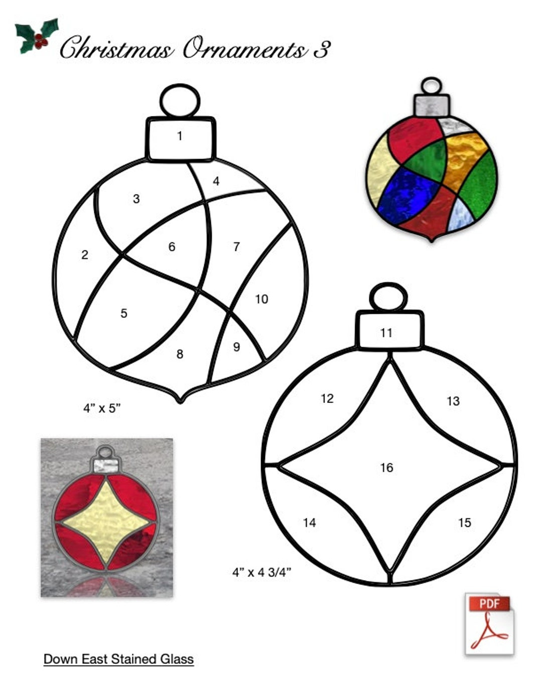 Christmas Ornaments 3 Stained Glass Patterns Pdf - Etsy inside Printable Free Stained Glass Christmas Ornament Patterns