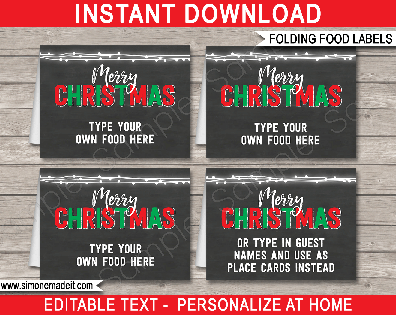 Christmas Party Chalkboard Food Labels | Place Cards | Decorations regarding Christmas Food Labels Printable Free