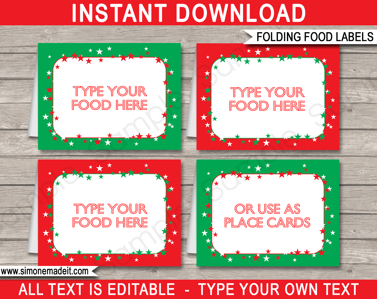 Christmas Party Food Labels Template - Red &amp;amp; Green in Christmas Food Labels Printable Free
