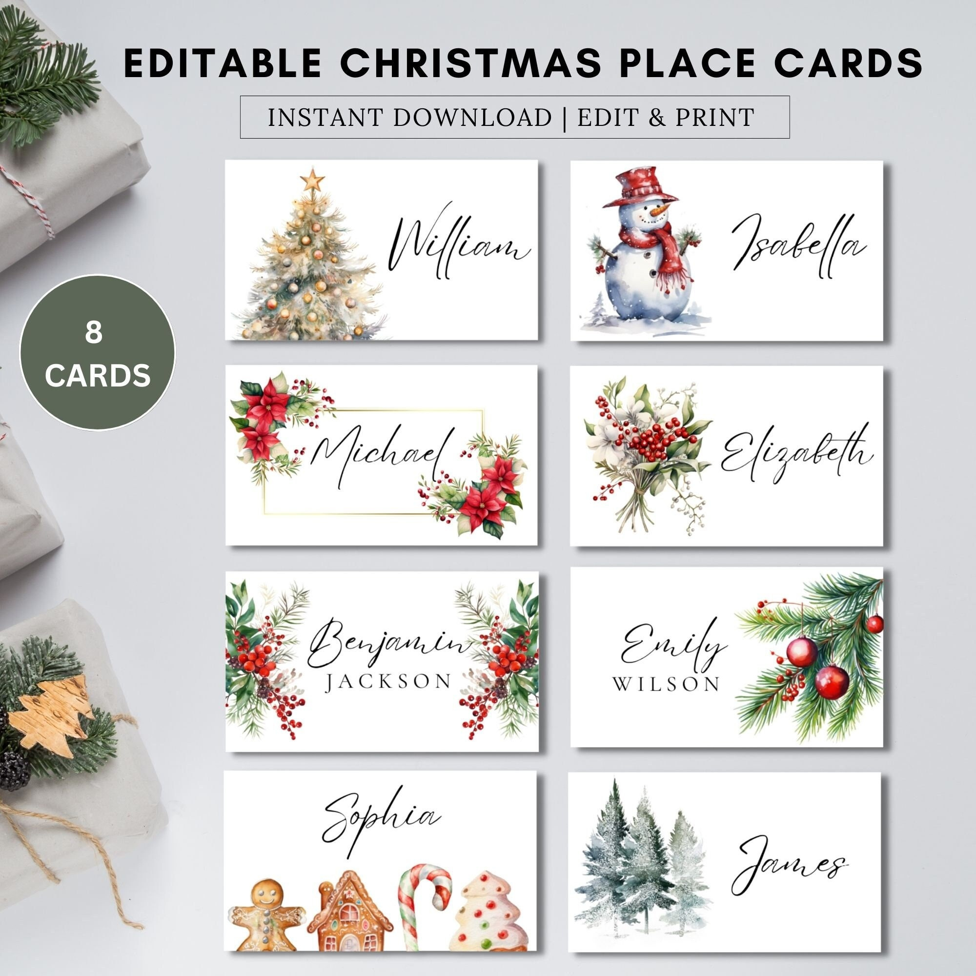 Christmas Party Placecards,Christmas Tree Place Cards Template pertaining to Christmas Place Card Printable
