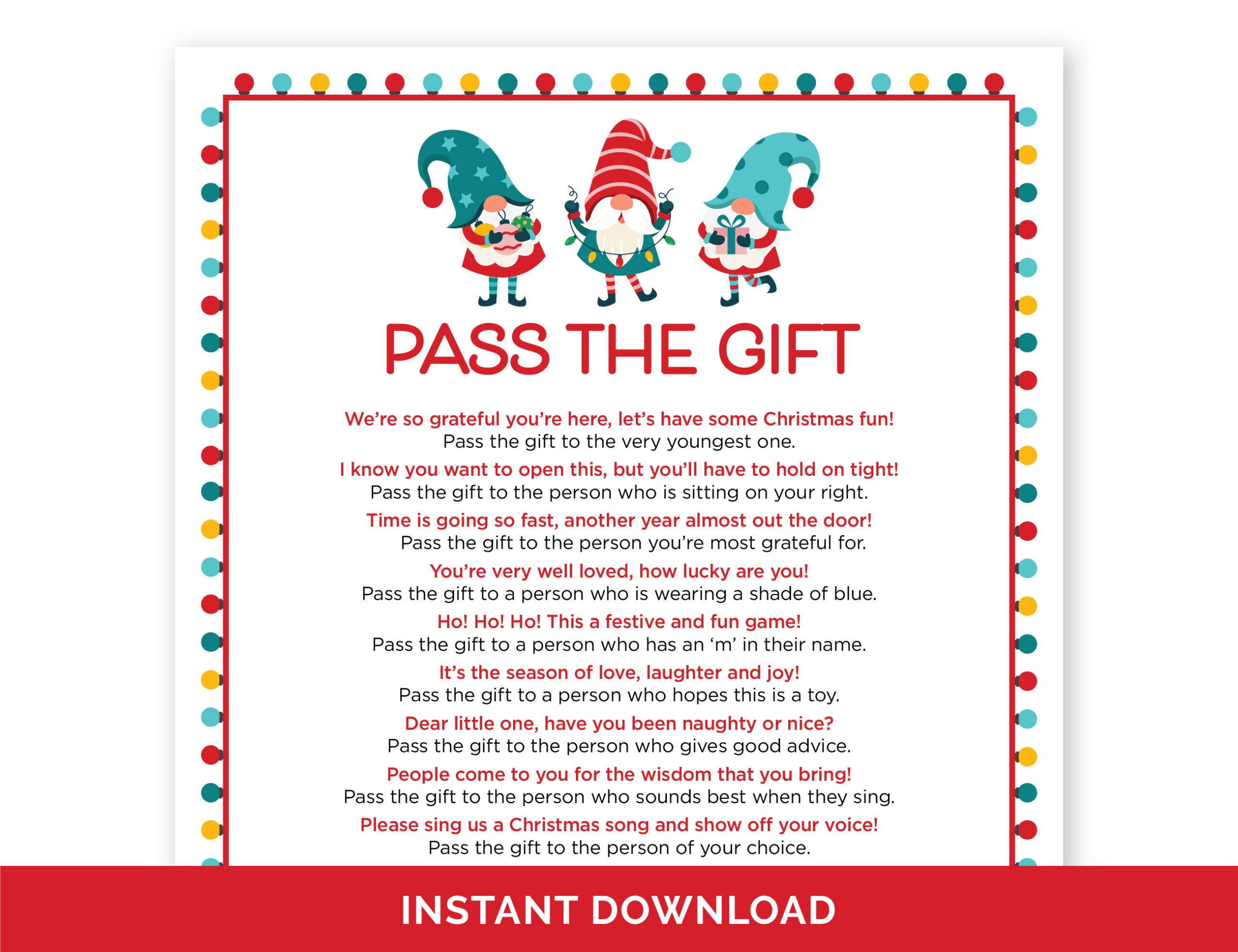 Christmas Pass The Gift Game, Printable Pass The Present Holiday pertaining to Free Printable Christmas Pass The Gift Game