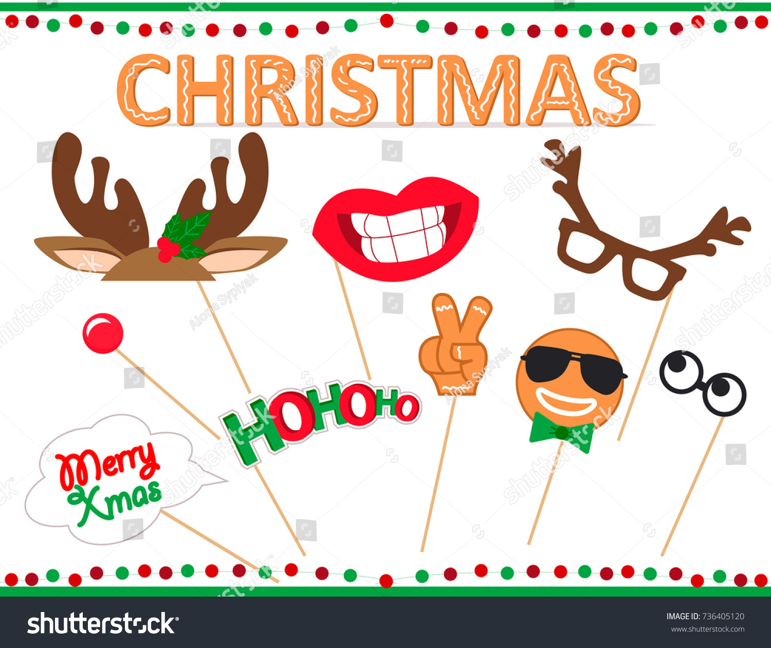 Christmas Photo Booth Props Printable Set Stock Vector (Royalty with Christmas Photo Booth Props Free Printable
