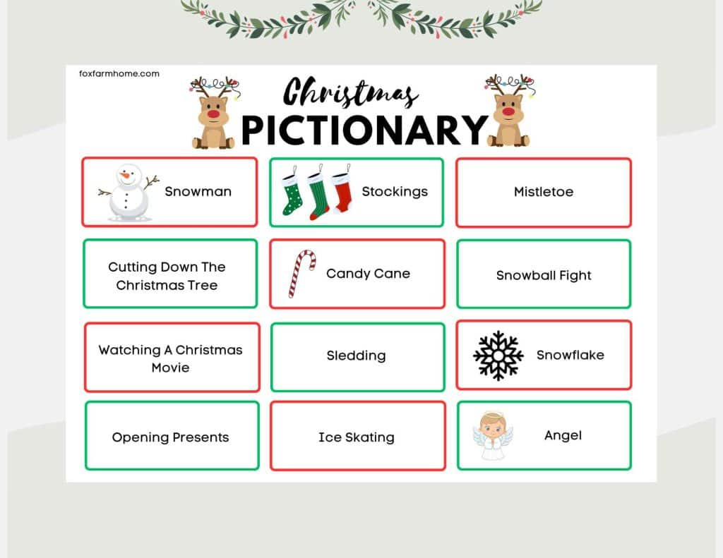 Christmas Pictionary Game For Families-Free Printable - Fox Farm Home with Christmas Pictionary Word Generator Printable