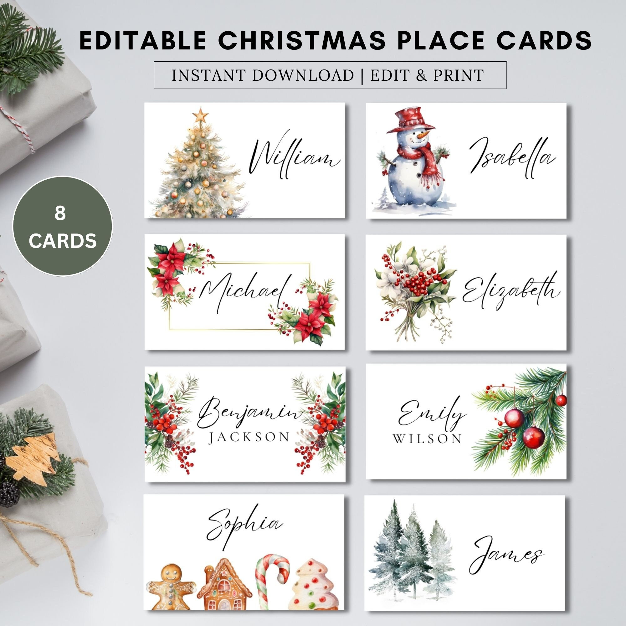 Christmas Place Cards - Etsy with Name Plate Free Printable Christmas Place Card Template