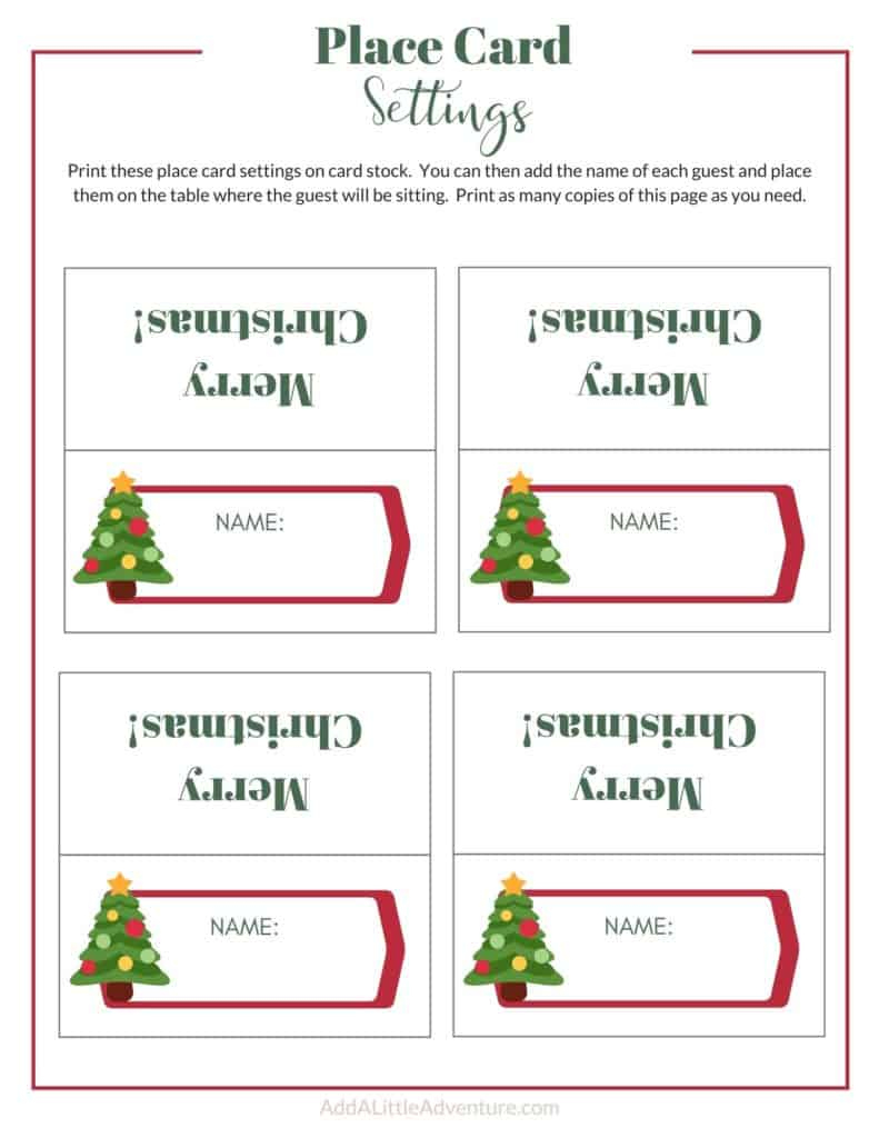 Christmas Place Cards Printables - Diy Templates regarding Free Printable Christmas Place Card Template
