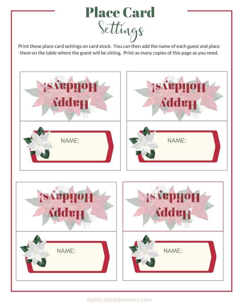 Christmas Place Cards Printables - Diy Templates throughout Free Printable Christmas Place Card Templates