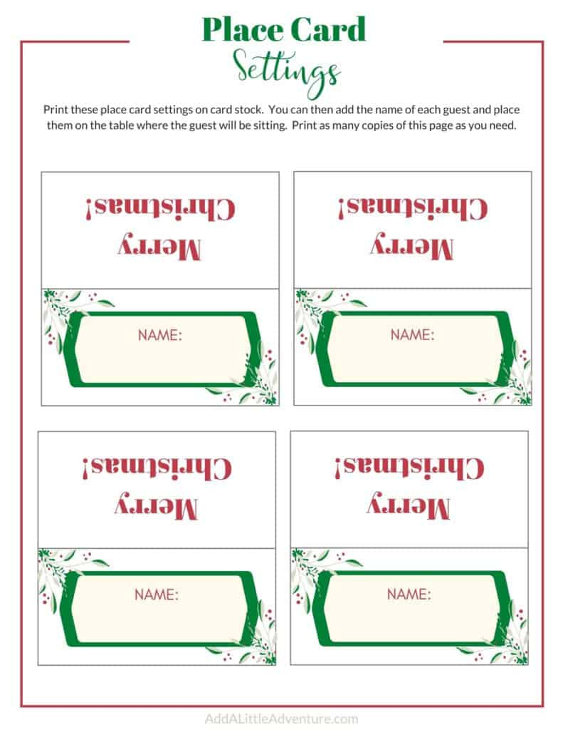 Christmas Place Cards Printables - Diy Templates within Christmas Dinner Place Card Free Printable