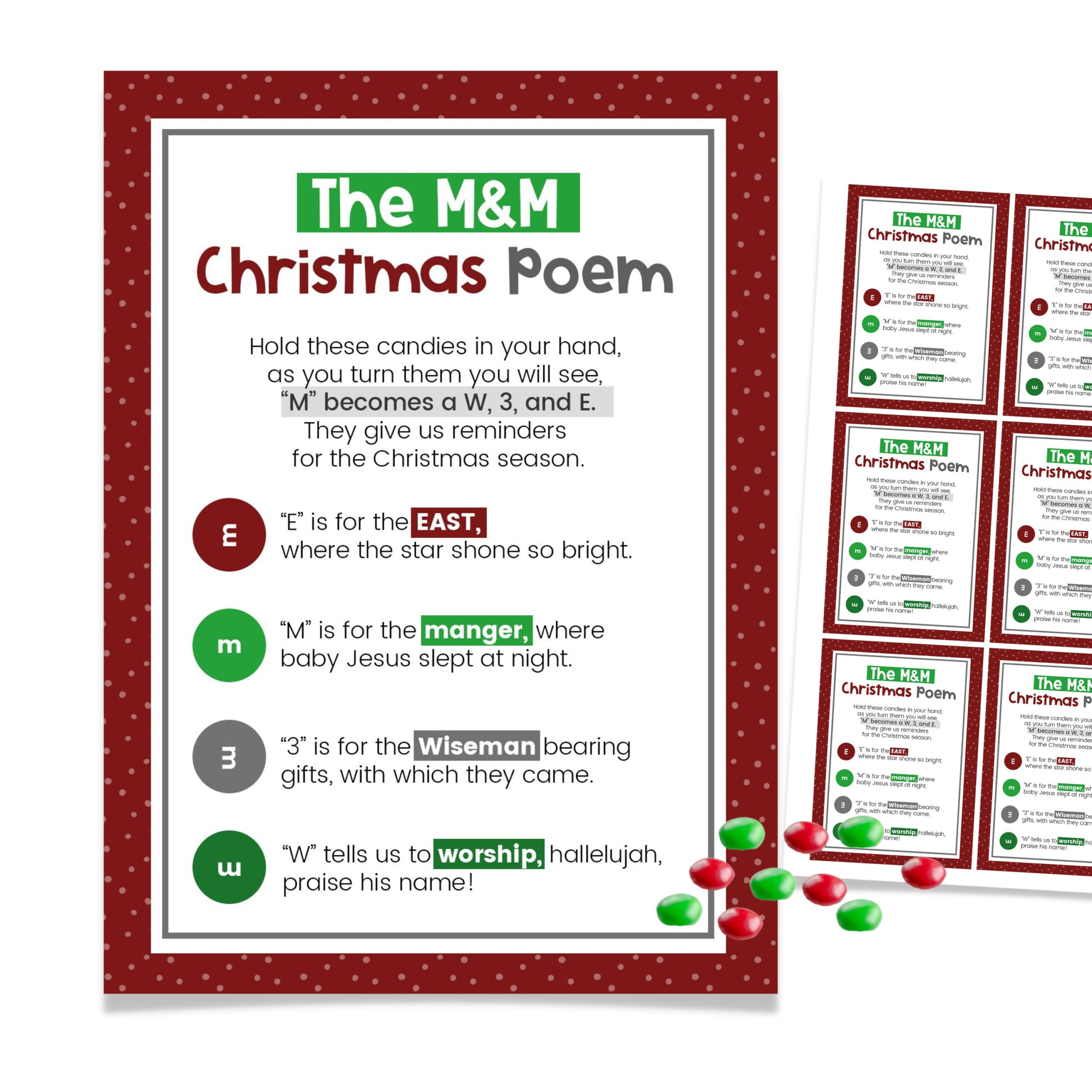 Christmas Poem Printable, Lds Christmas Printable, M&M Christmas for M&M Christmas Poem Printable