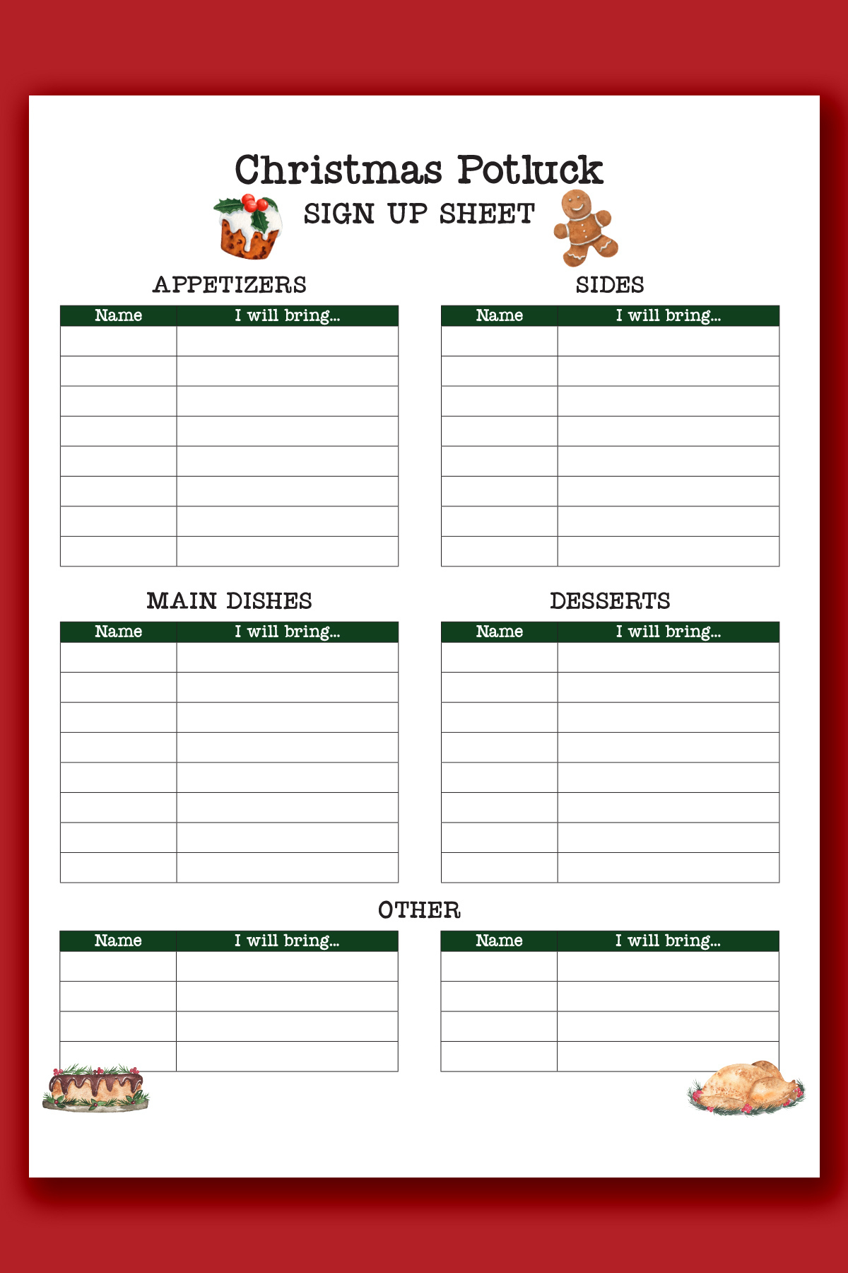 Christmas Potluck Sign Up Sheet Free Printable for Free Printable Christmas Sign Up Sheet